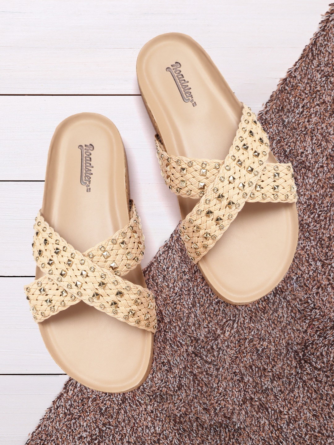 

Roadster Women Cream-Coloured Embellished Open Toe Flats