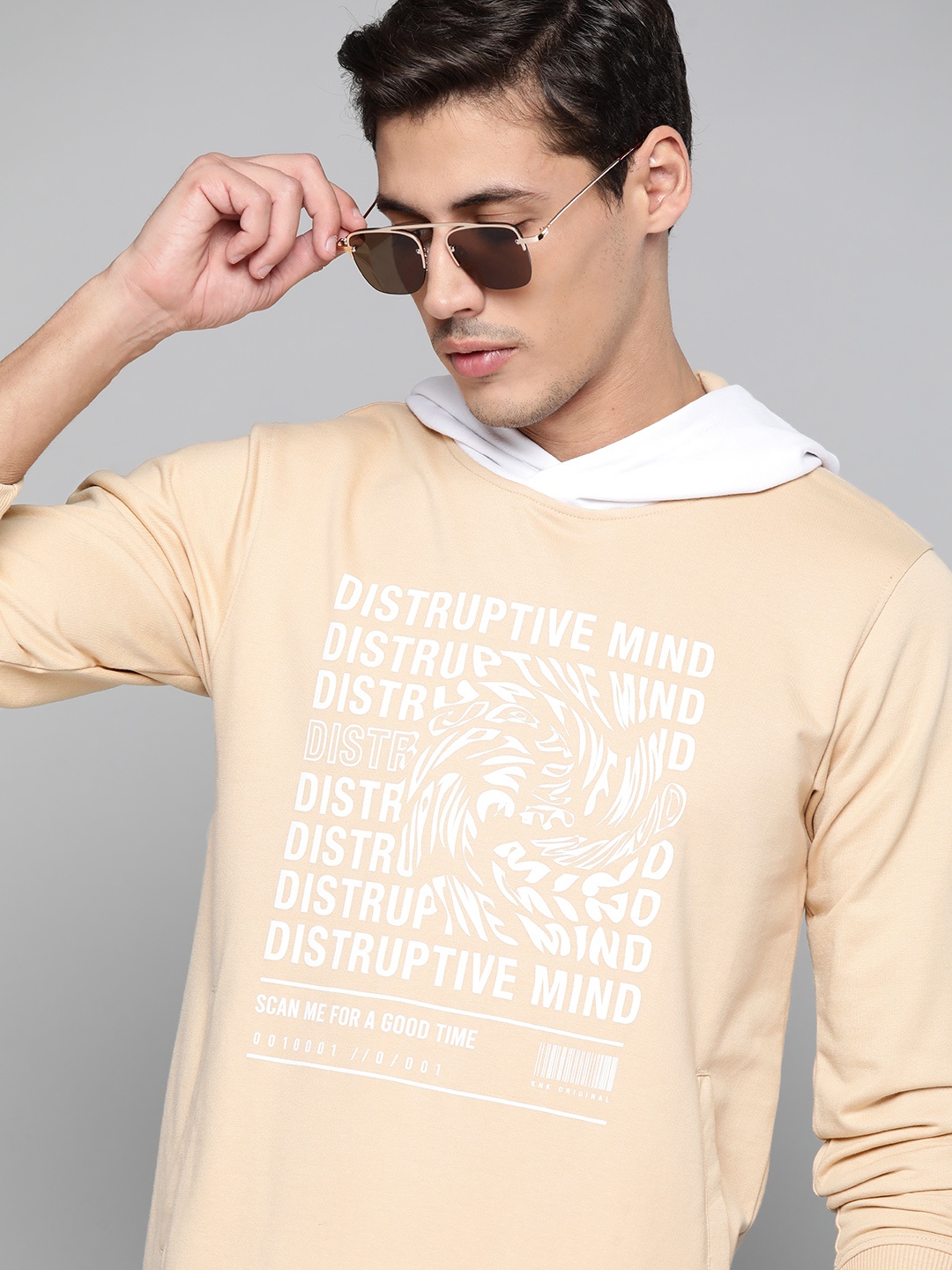 

Kook N Keech Men Beige Printed Hooded Sweatshirt