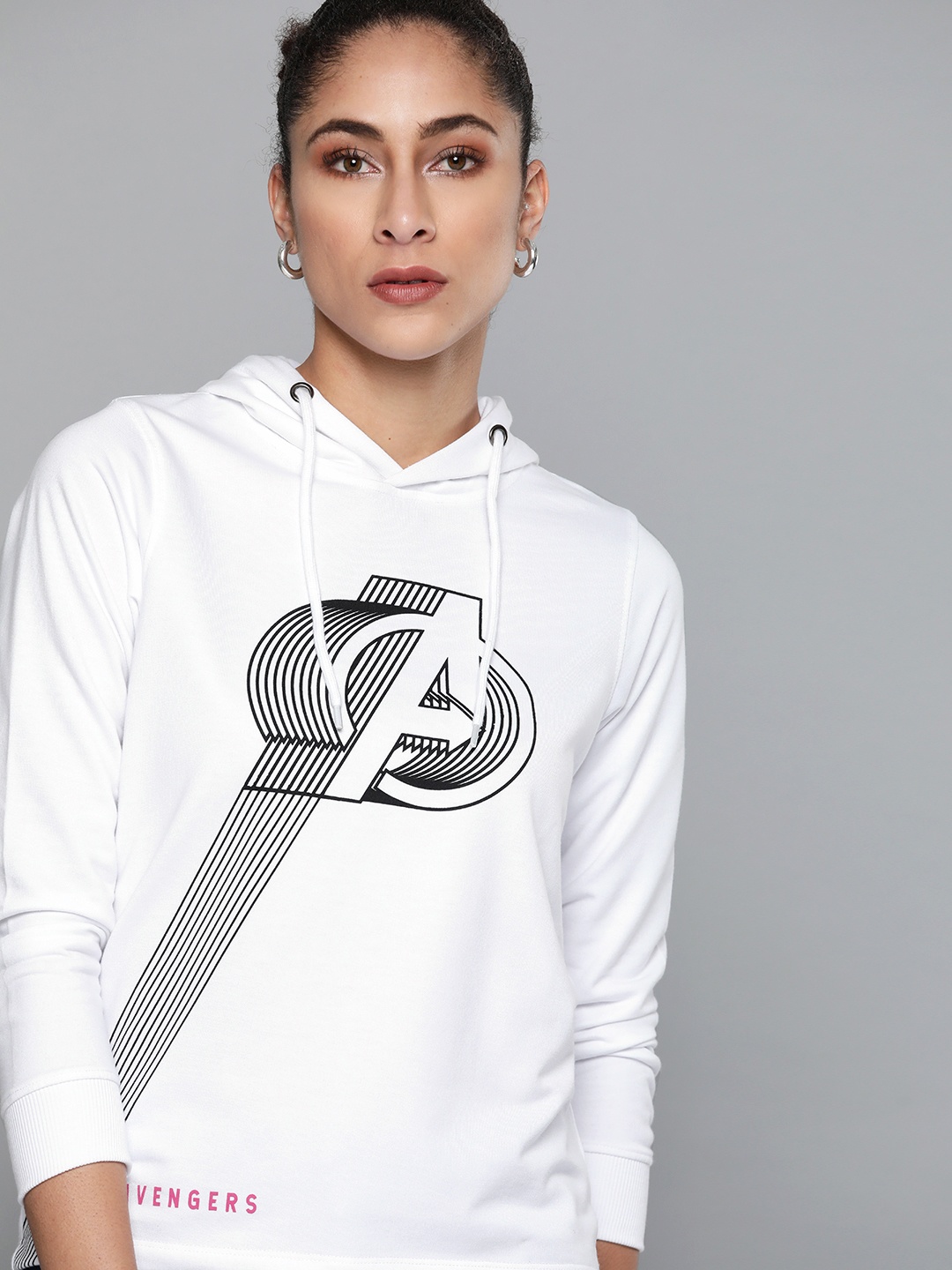 

Kook N Keech Marvel Women White & Black Avengers Printed Hooded Sweatshirt