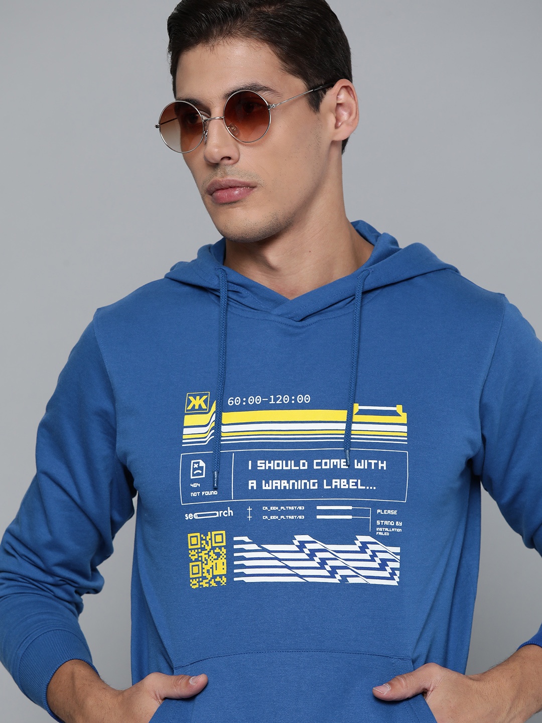 

Kook N Keech Men Blue Printed Hooded Sweatshirt