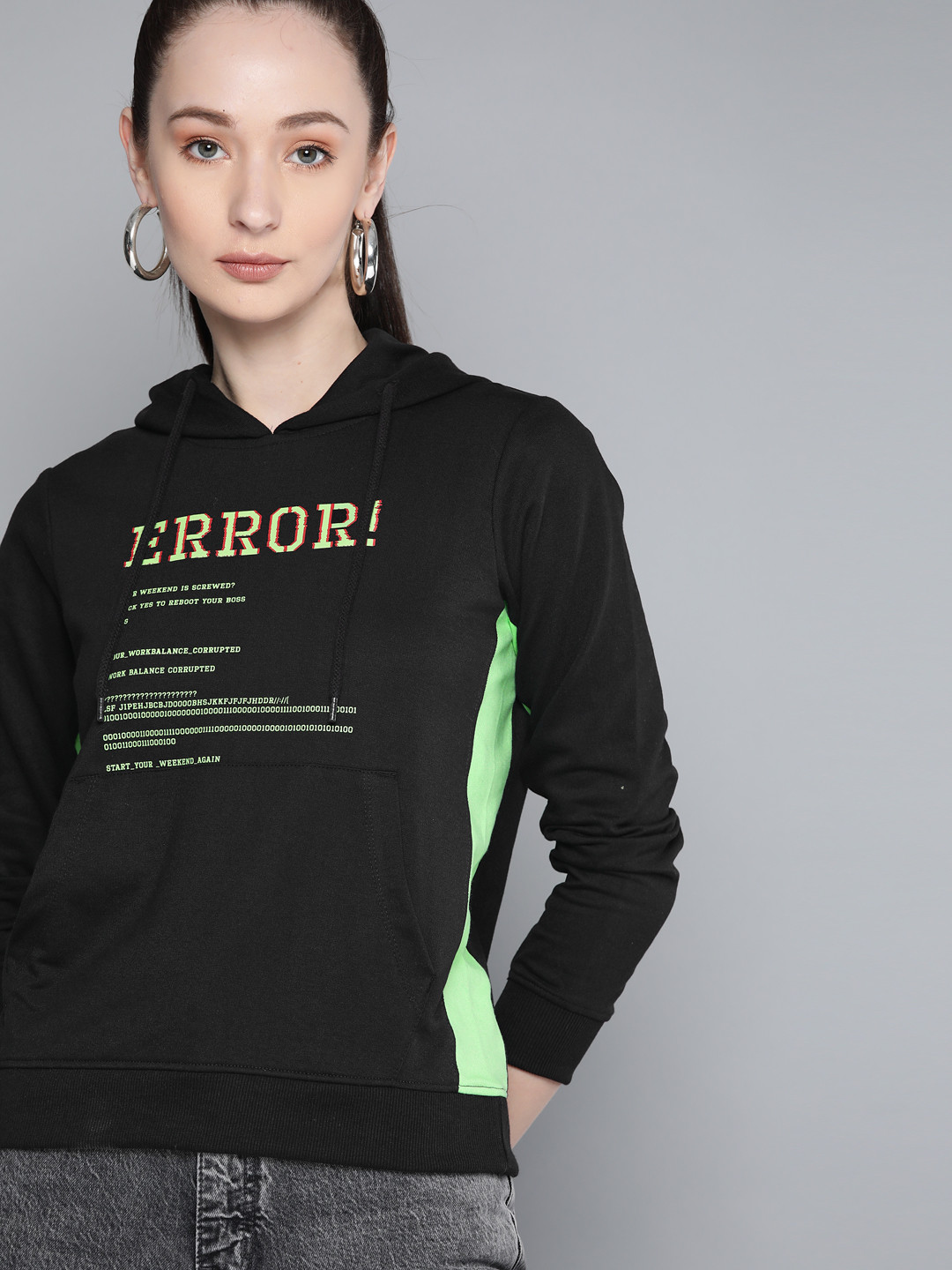 

Kook N Keech Women Black Typography Printed Hooded Sweatshirt