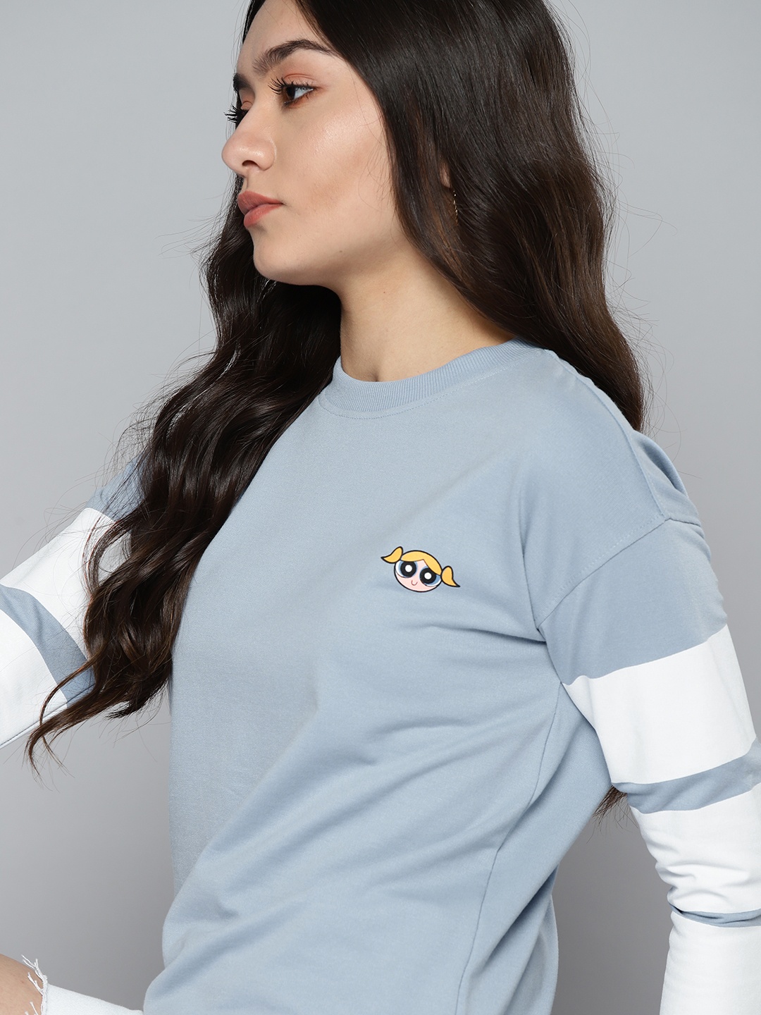 

Powerpuff Girls by Kook N Keech Women Blue & White Solid Sweatshirt
