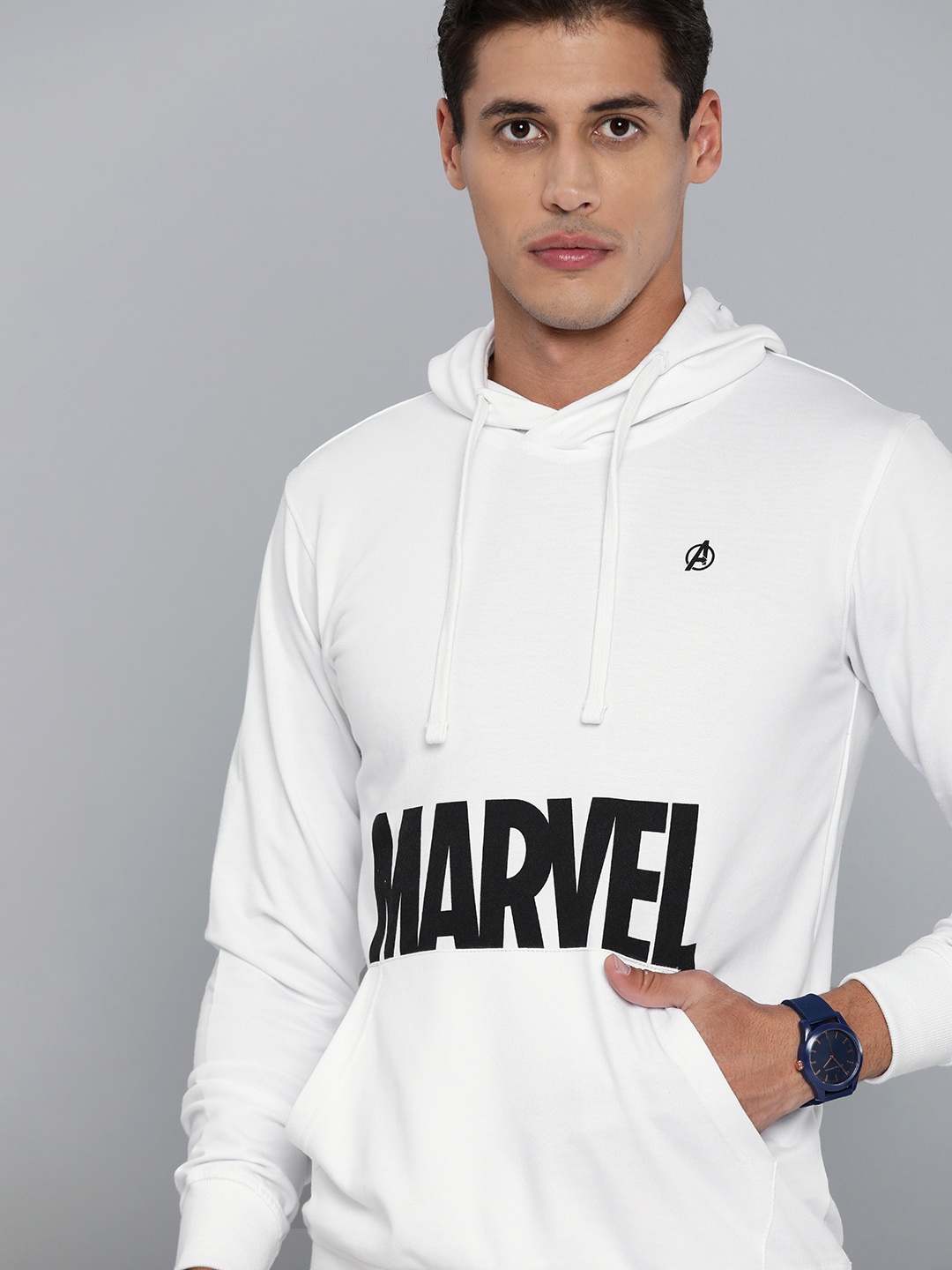 

Kook N Keech Marvel Men White & Black Printed Hooded Sweatshirt