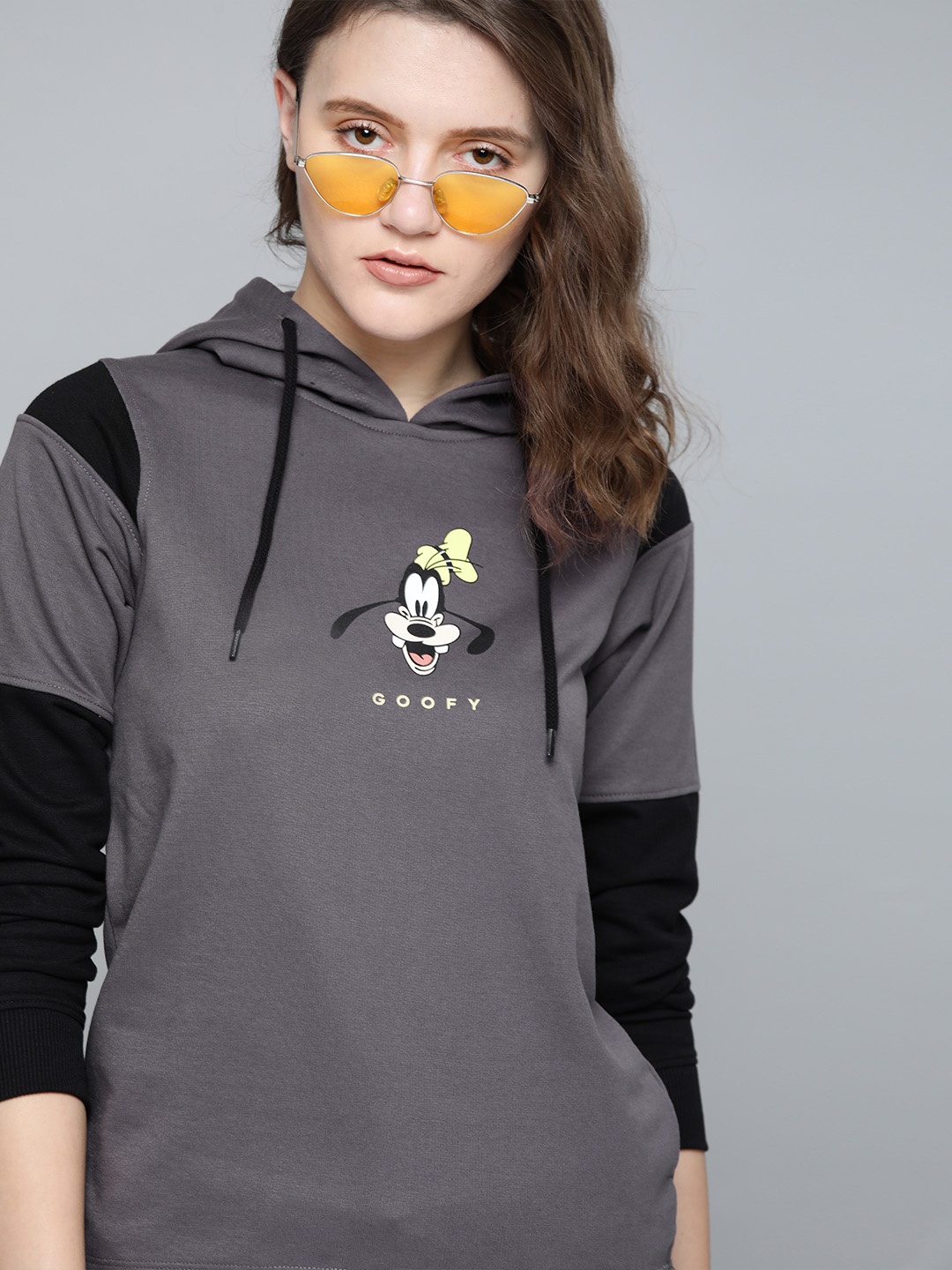 

Kook N Keech Disney Women Grey Goofy Printed Hooded Sweatshirt