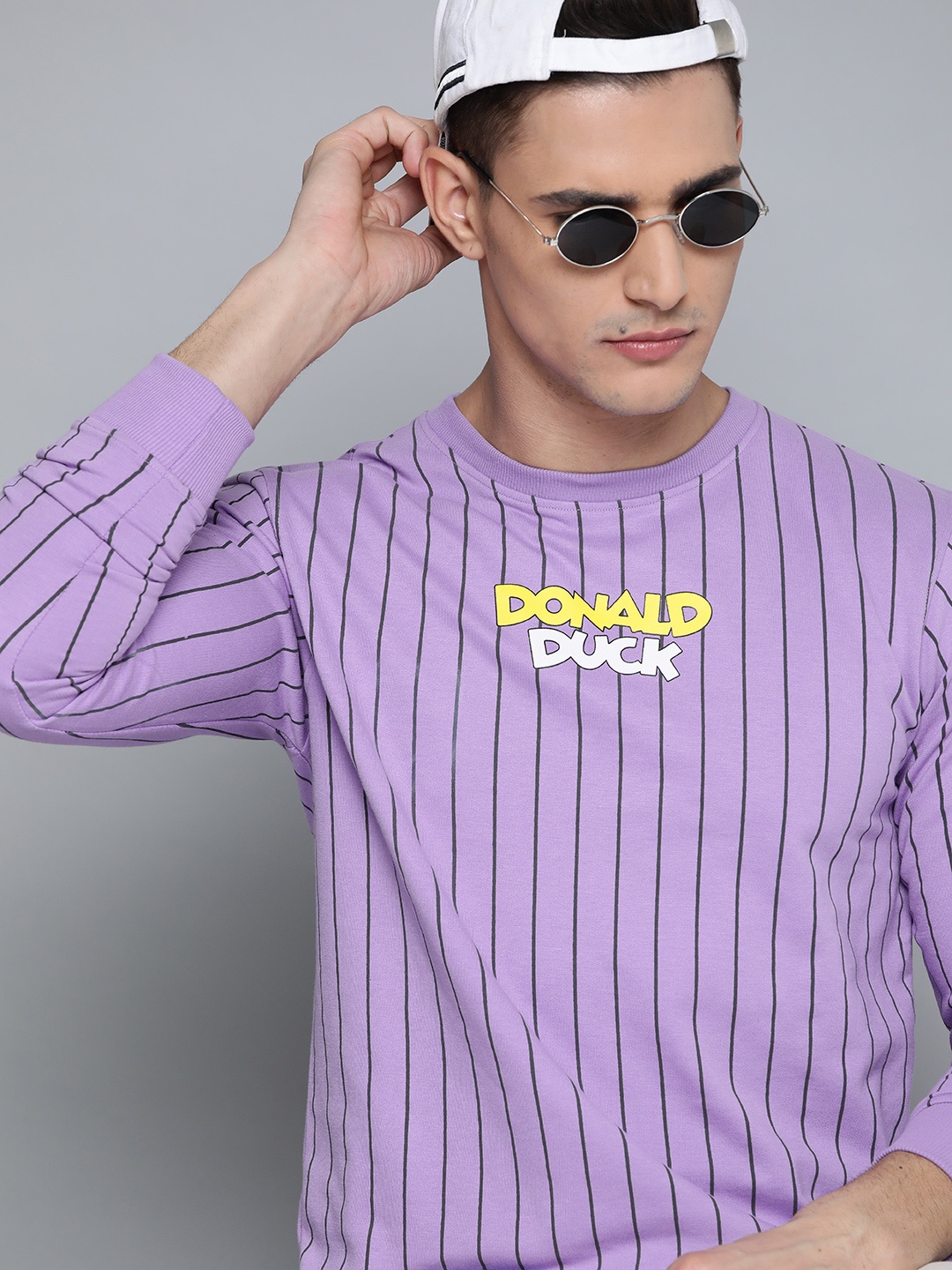 

Kook N Keech Disney Men Purple Donald Duck Striped Sweatshirt