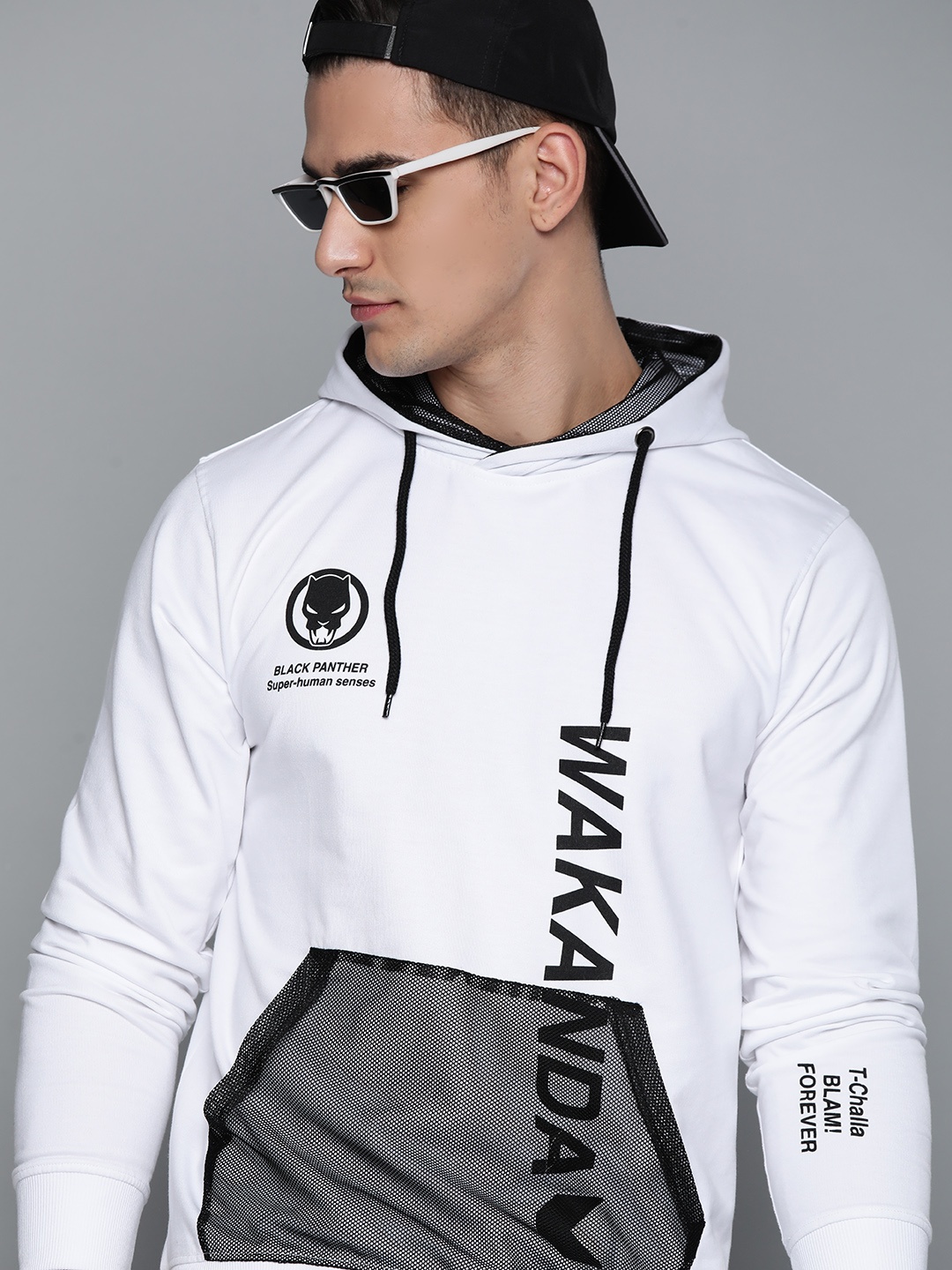 

Kook N Keech Marvel Men White & Black Printed Hooded Sweatshirt