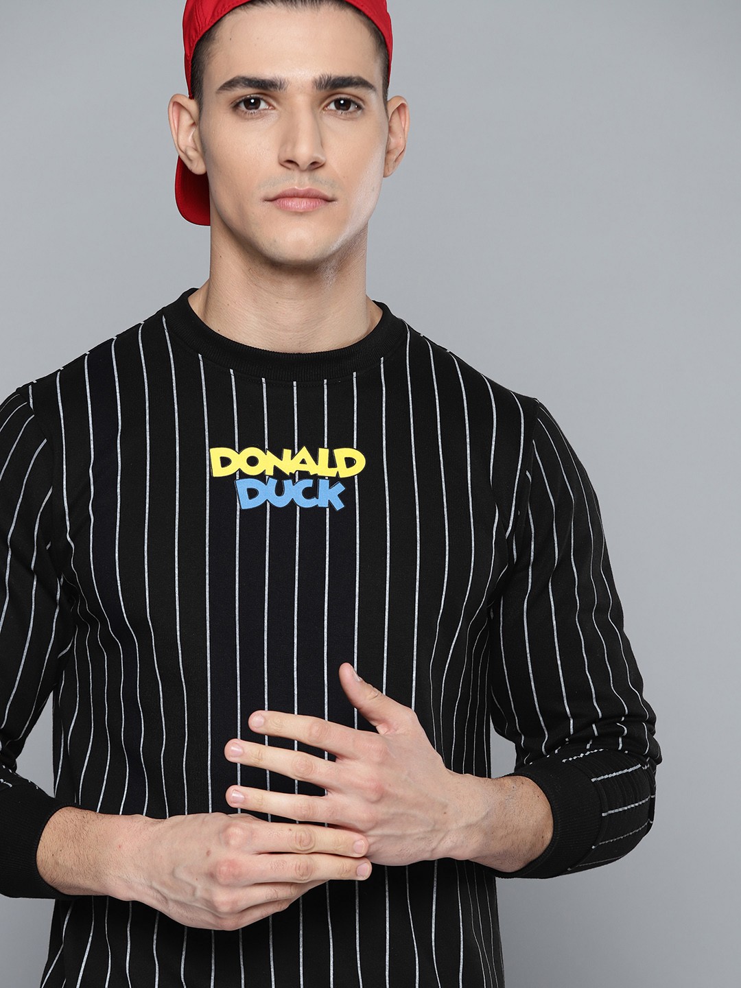 

Kook N Keech Disney Men Black & Grey Striped Sweatshirt