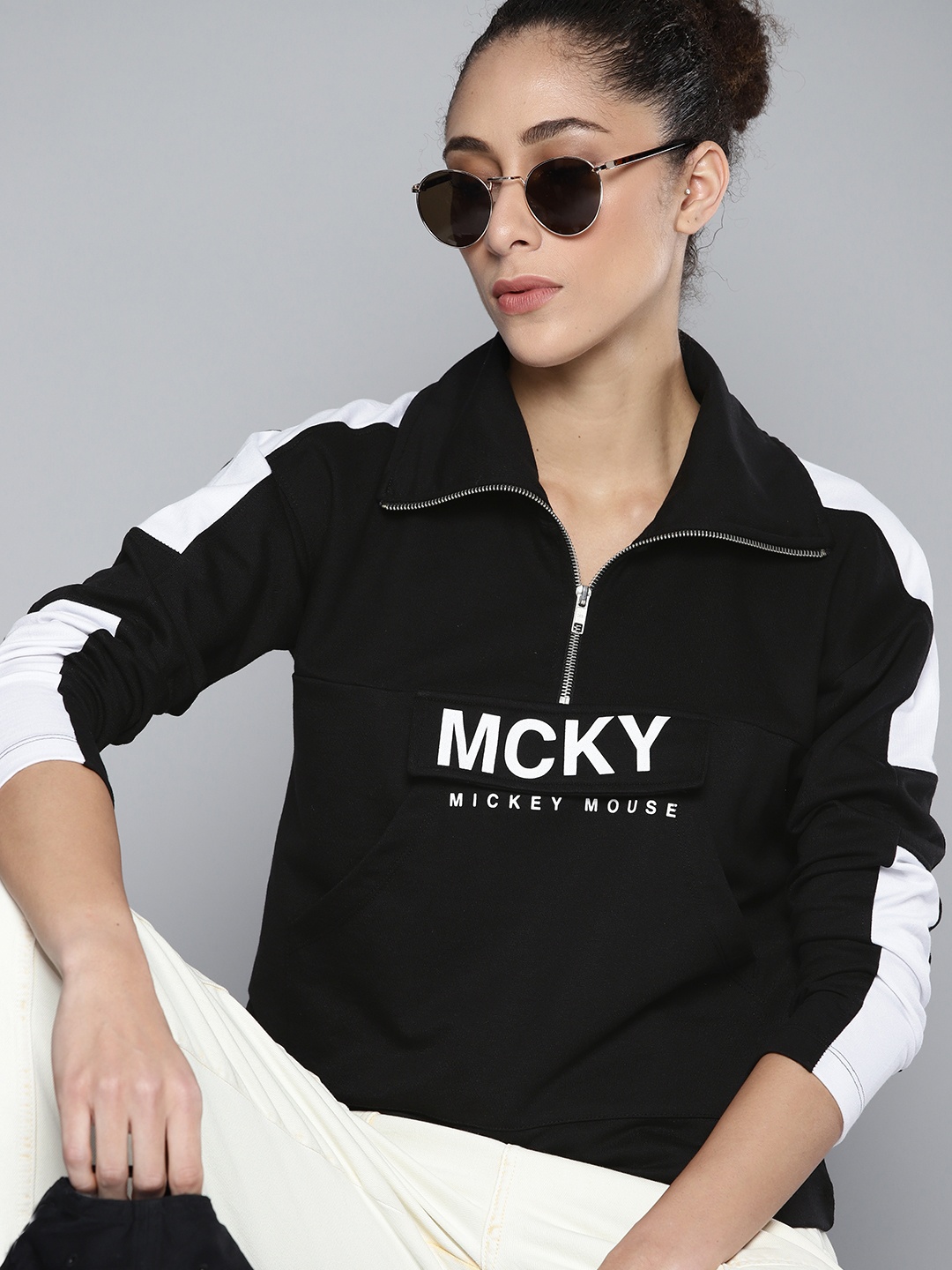 

Kook N Keech Disney Women Black & White Mickey Mouse Printed Sweatshirt