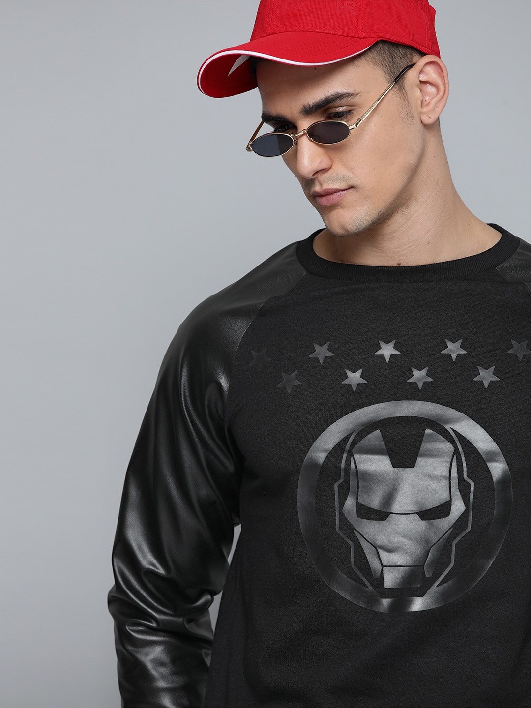 

Kook N Keech Marvel Men Black Iron Man Printed Faux Leather Sweatshirt