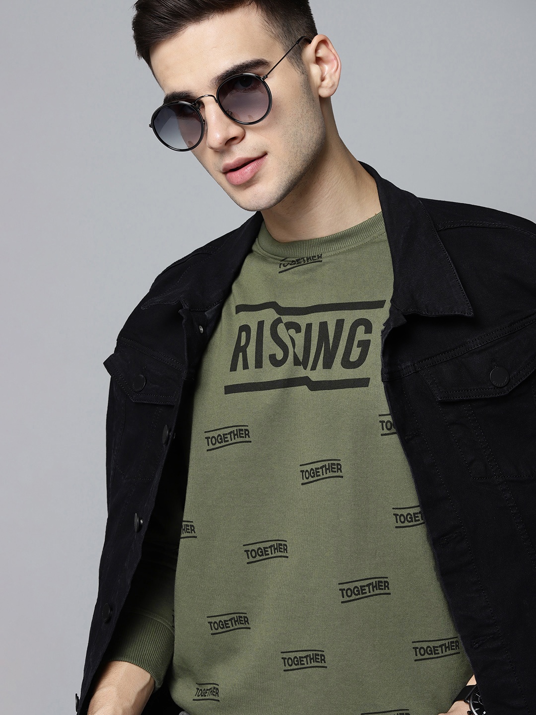 

Kook N Keech Men Olive Green & Black Printed Sweatshirt