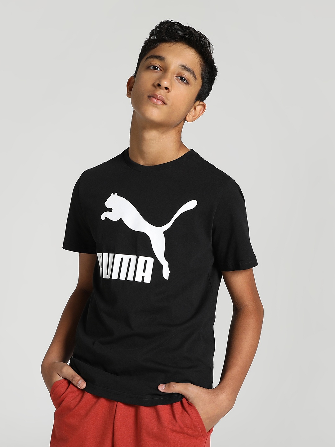 

Puma Boys Black Classics B Printed Regular fit Pure Cotton T-shirt