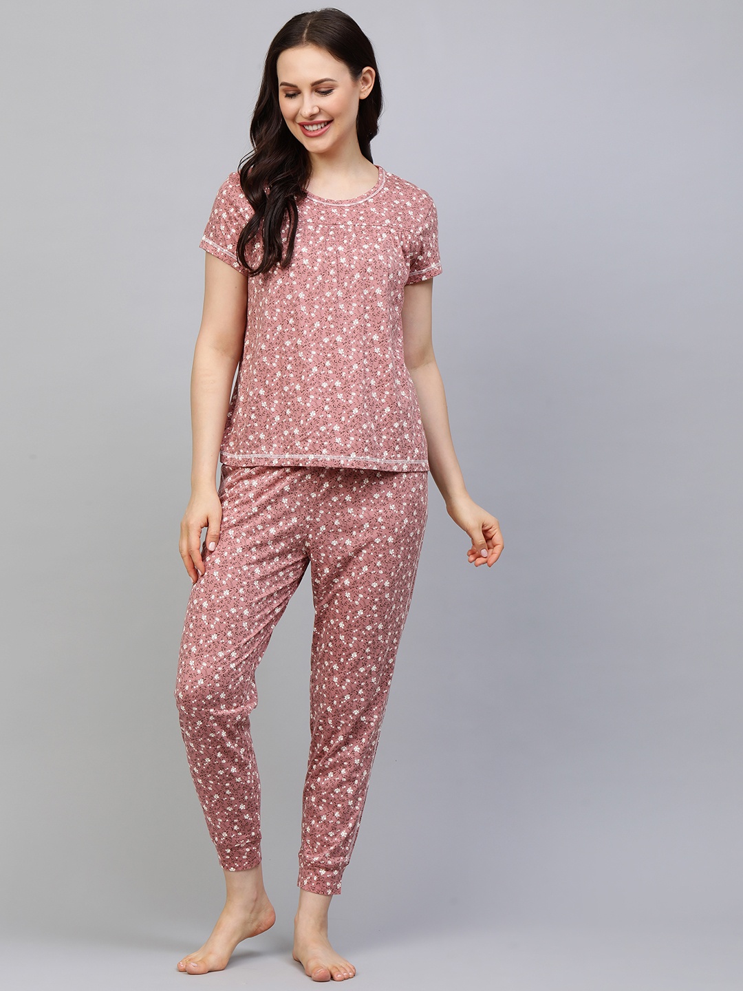 

Chemistry Women Pink & Black Printed Night Suit