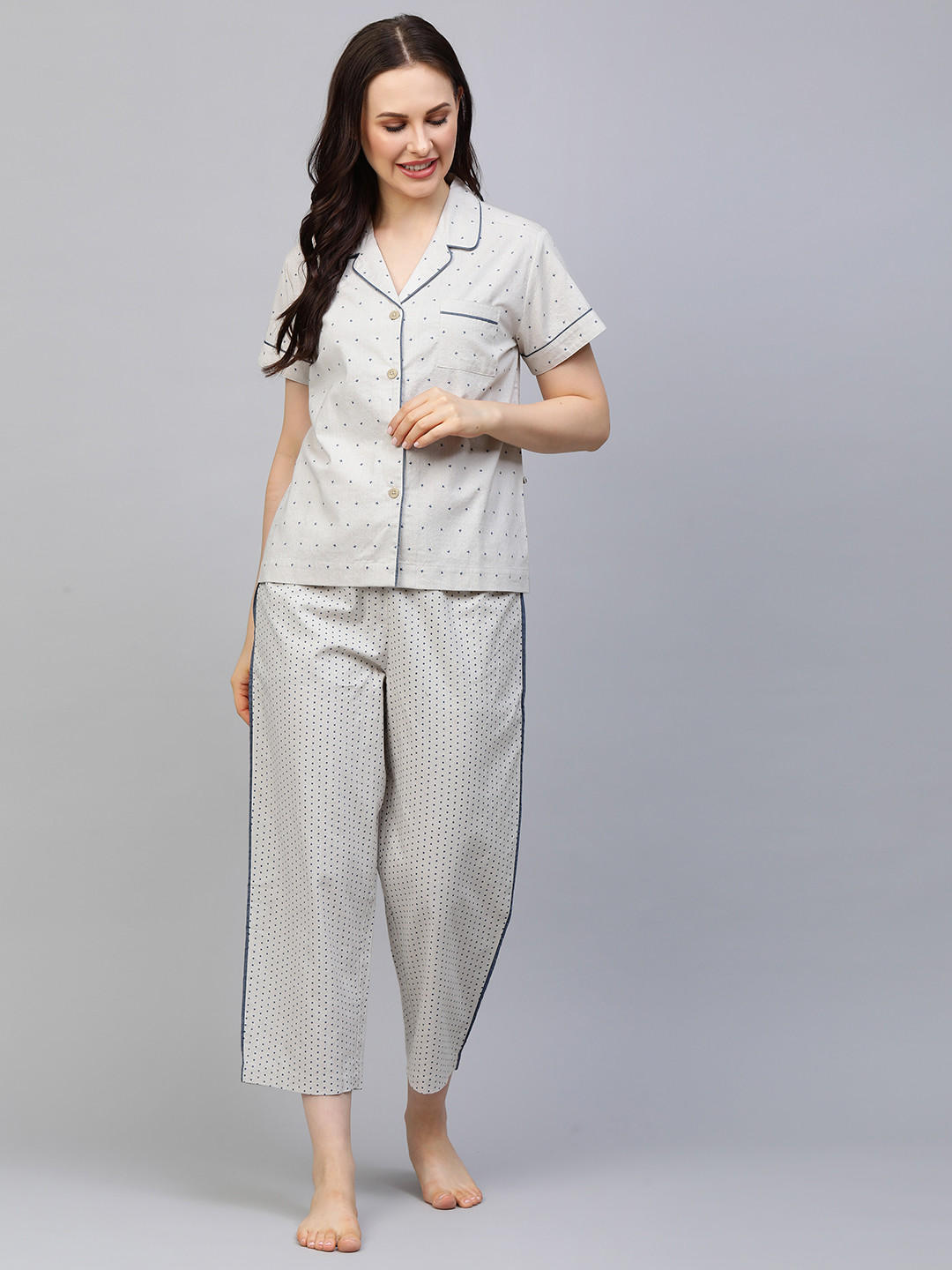 

Chemistry Women Beige Printed Cotton Night suit