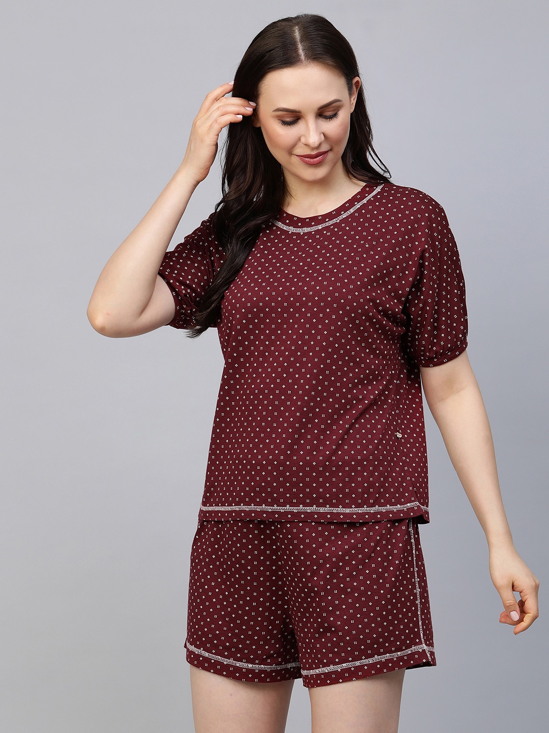 

Chemistry Women Maroon Printed Night suit