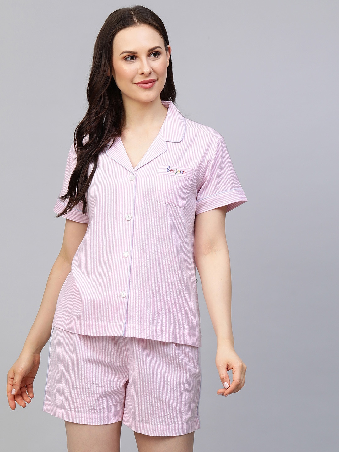 

Chemistry Women Pink & White Striped Night suit