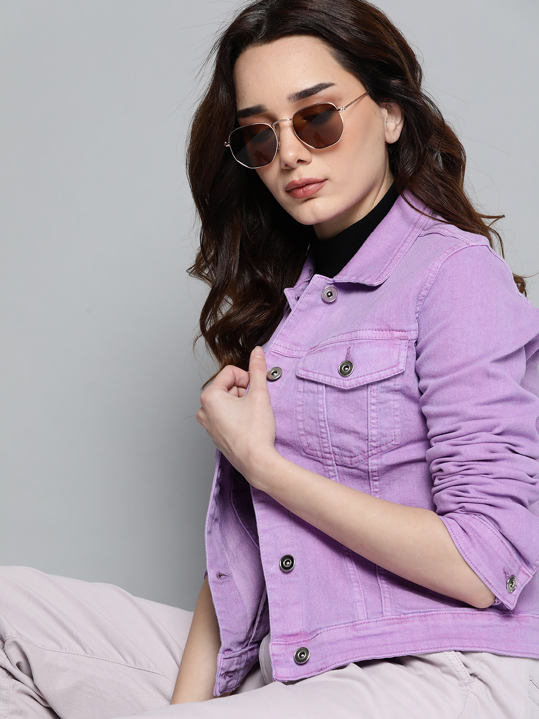 

Kook N Keech Women Purple Pure Cotton Denim Jacket