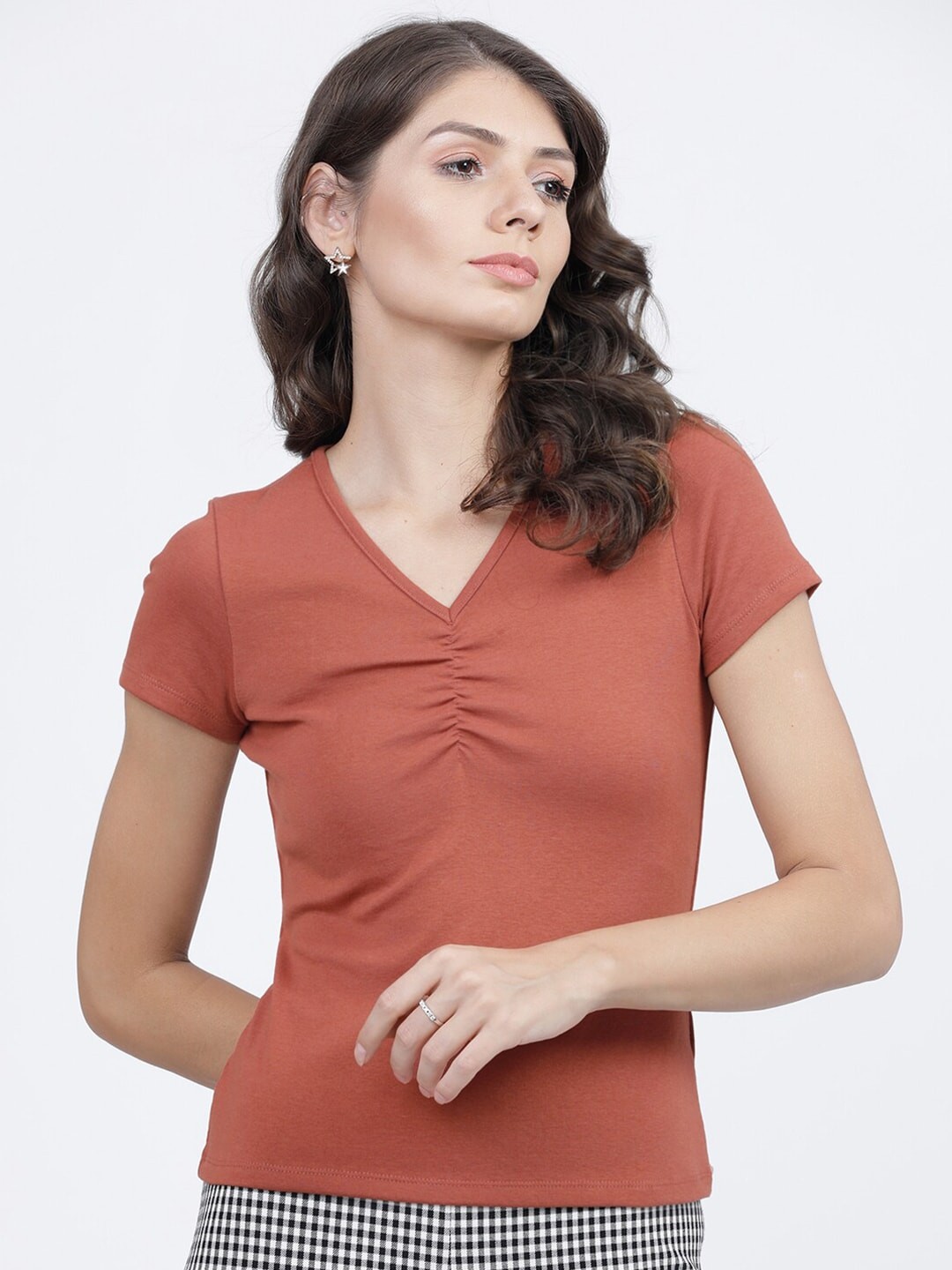 

Tokyo Talkies Rust Brown Fitted Top