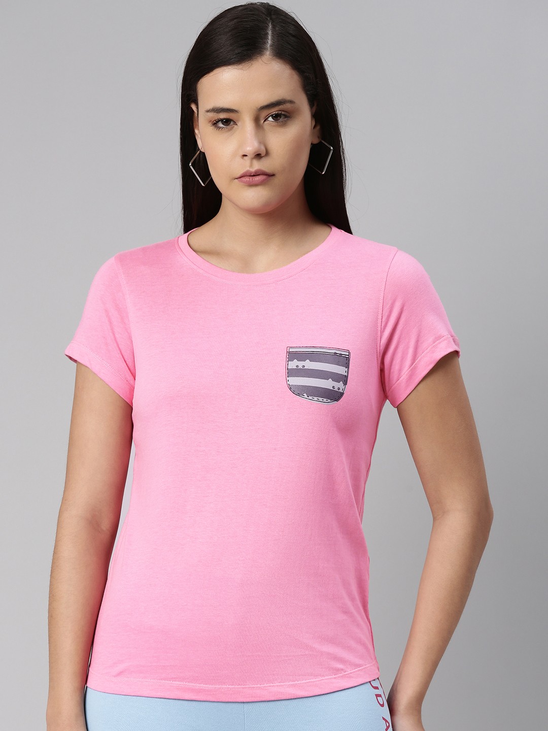 

abof Women Pink Printed Pure Cotton T-shirt