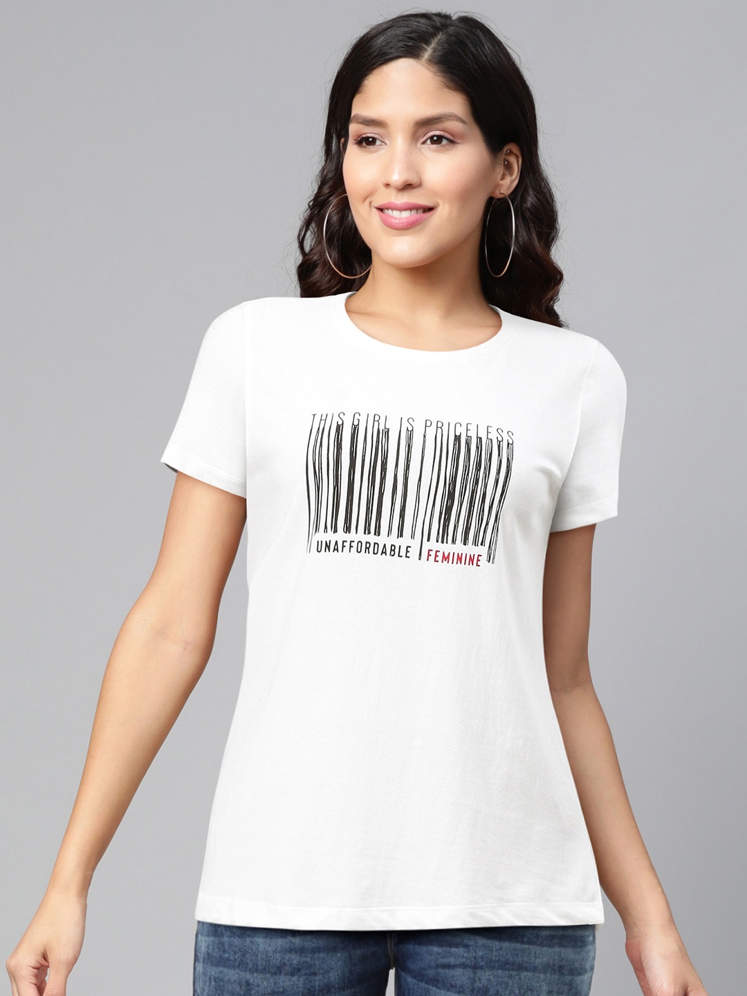 

abof Women White Typography Printed Pure Cotton T-shirt