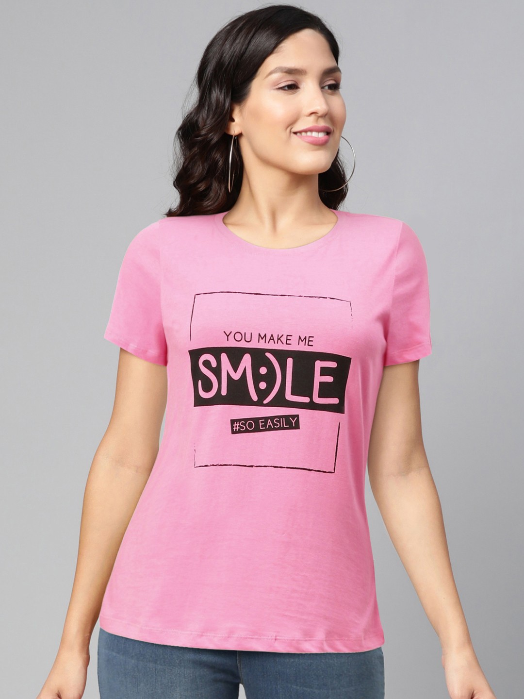 

abof Women Pink Typography Printed Pure Cotton T-shirt