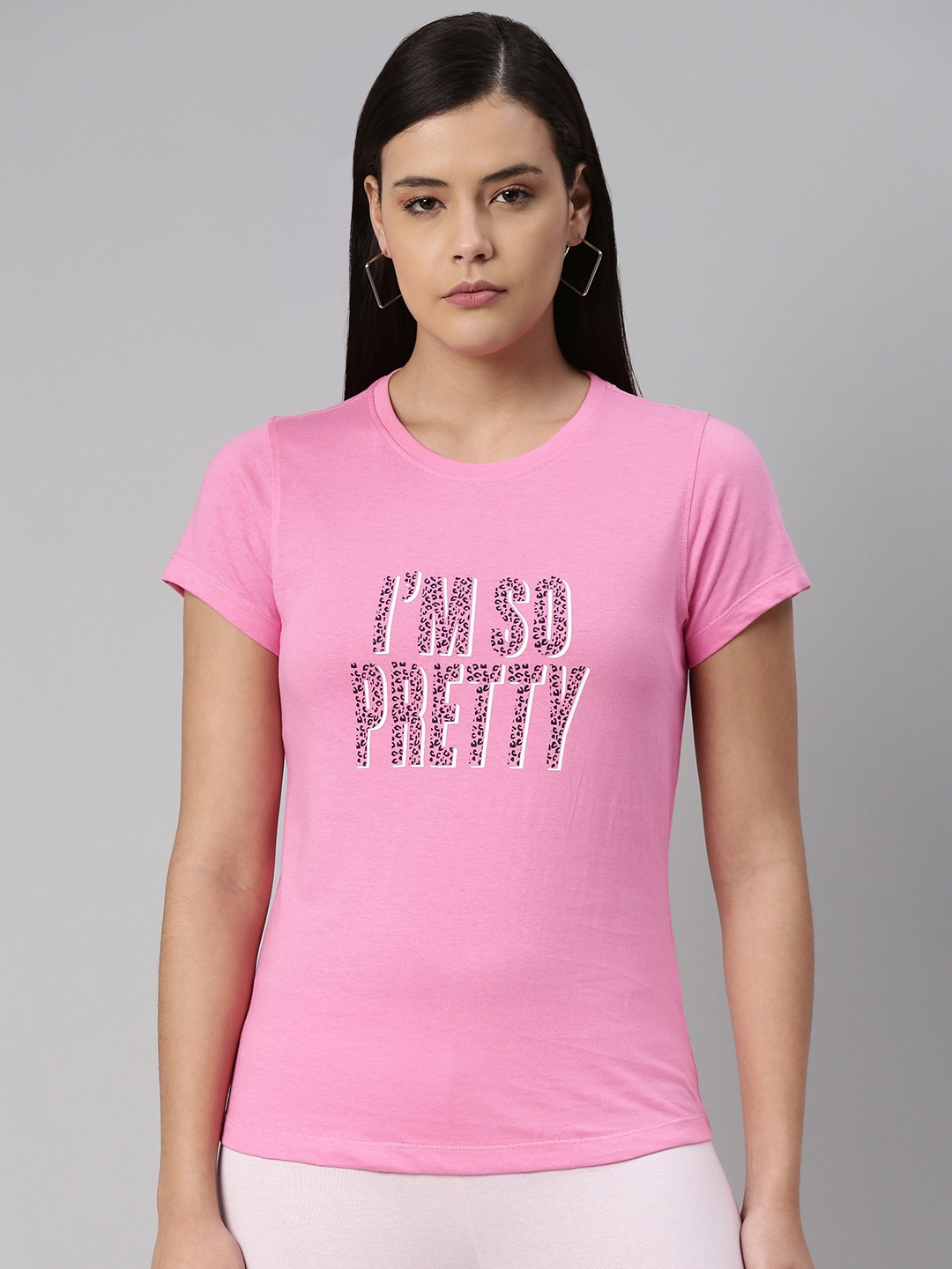 

abof Women Pink Printed Pure Cotton T-shirt