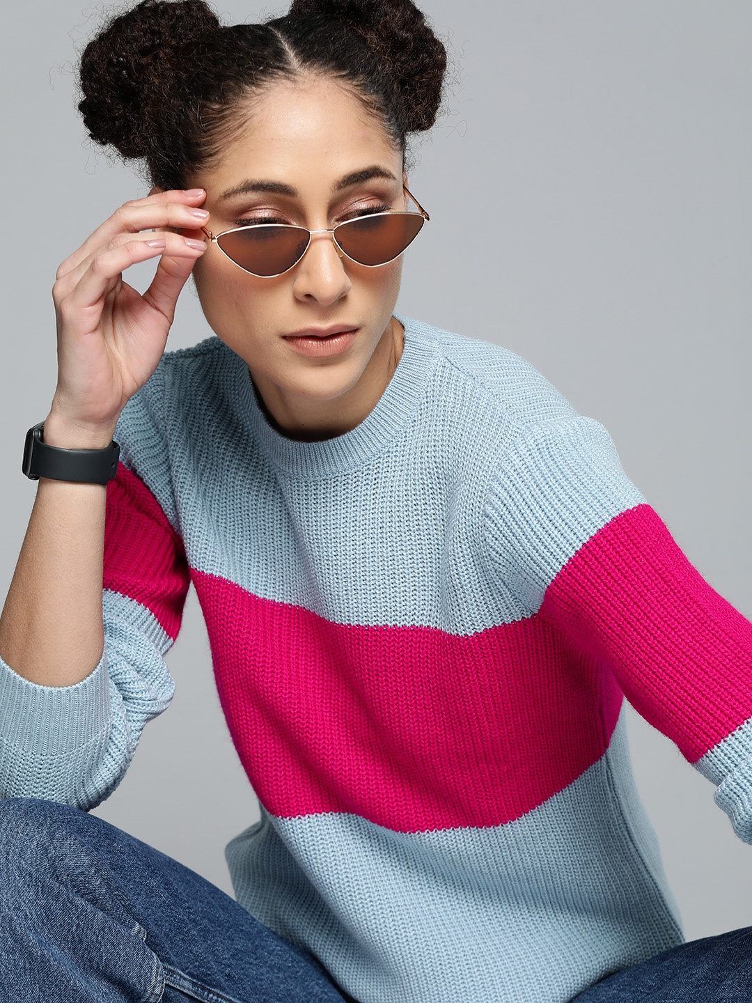 

Kook N Keech Women Blue & Pink Striped Pullover