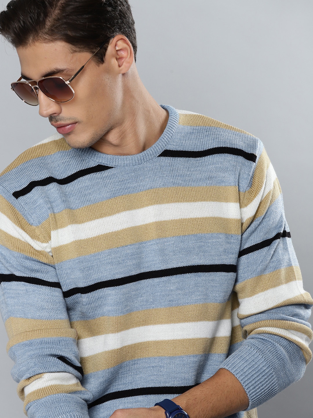 

Kook N Keech Men Blue & Beige Striped Pullover