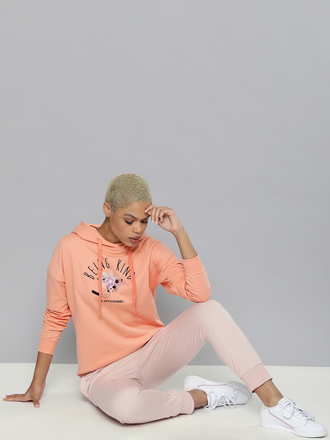 

Kook N Keech Disney Women Peach & Black Printed Hooded Sweatshirt