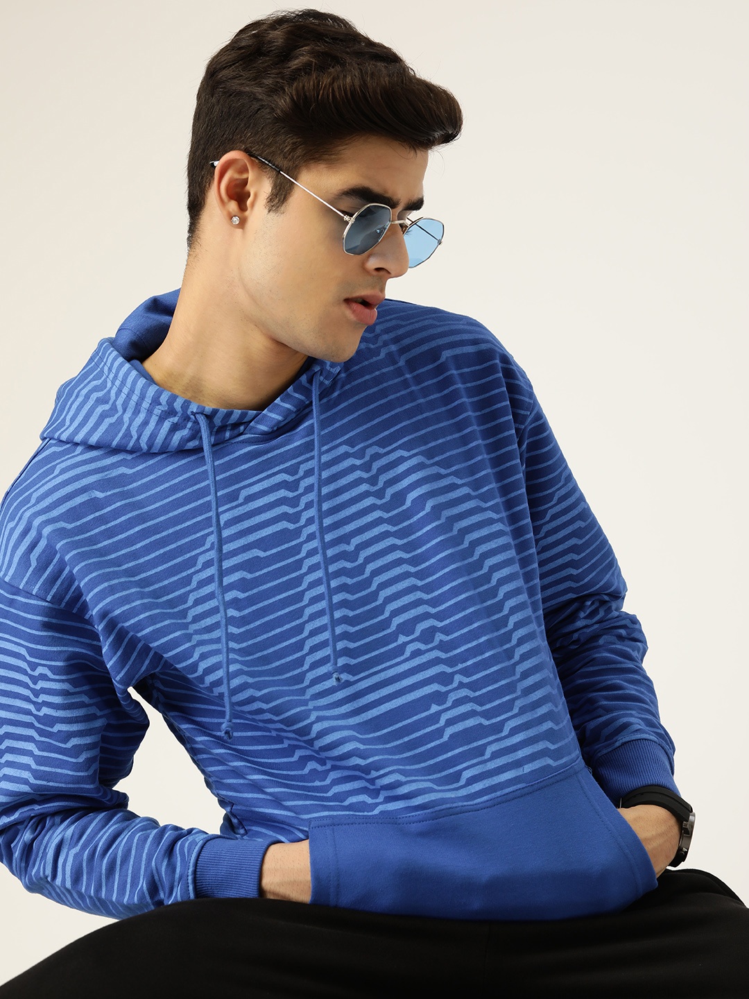 

Kook N Keech Marvel Men Blue Striped Hooded Sweatshirt