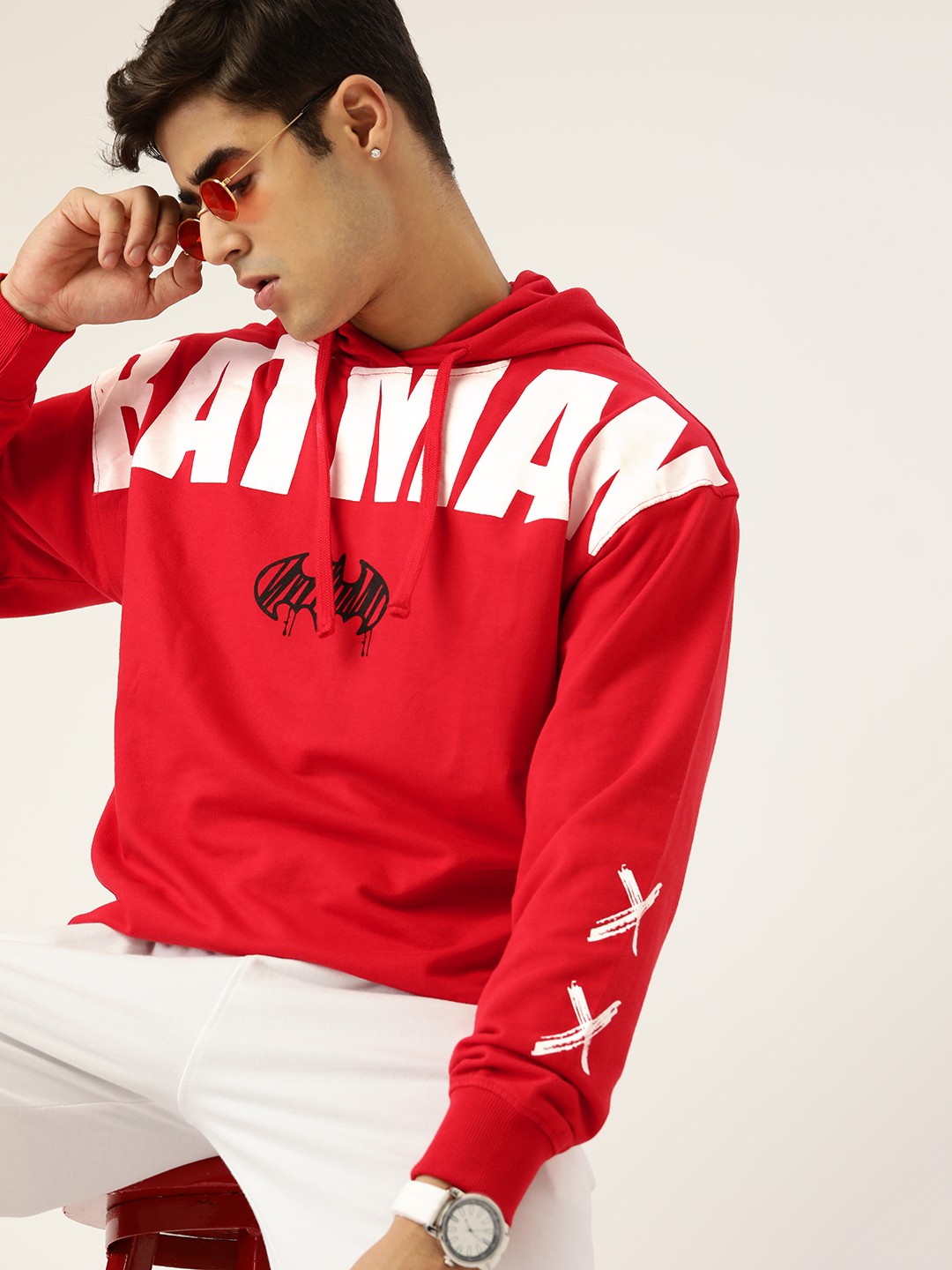 

Kook N Keech Batman Men Red Printed Hooded Sweatshirt