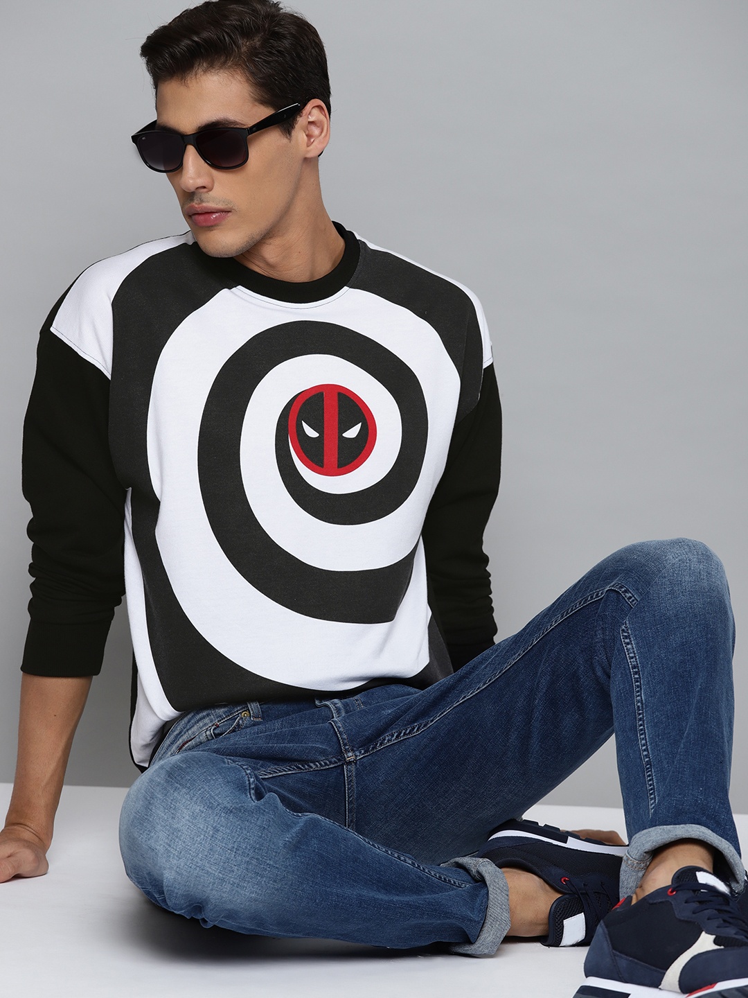 

Kook N Keech Marvel Men Black & White Deadpool Print Sweatshirt