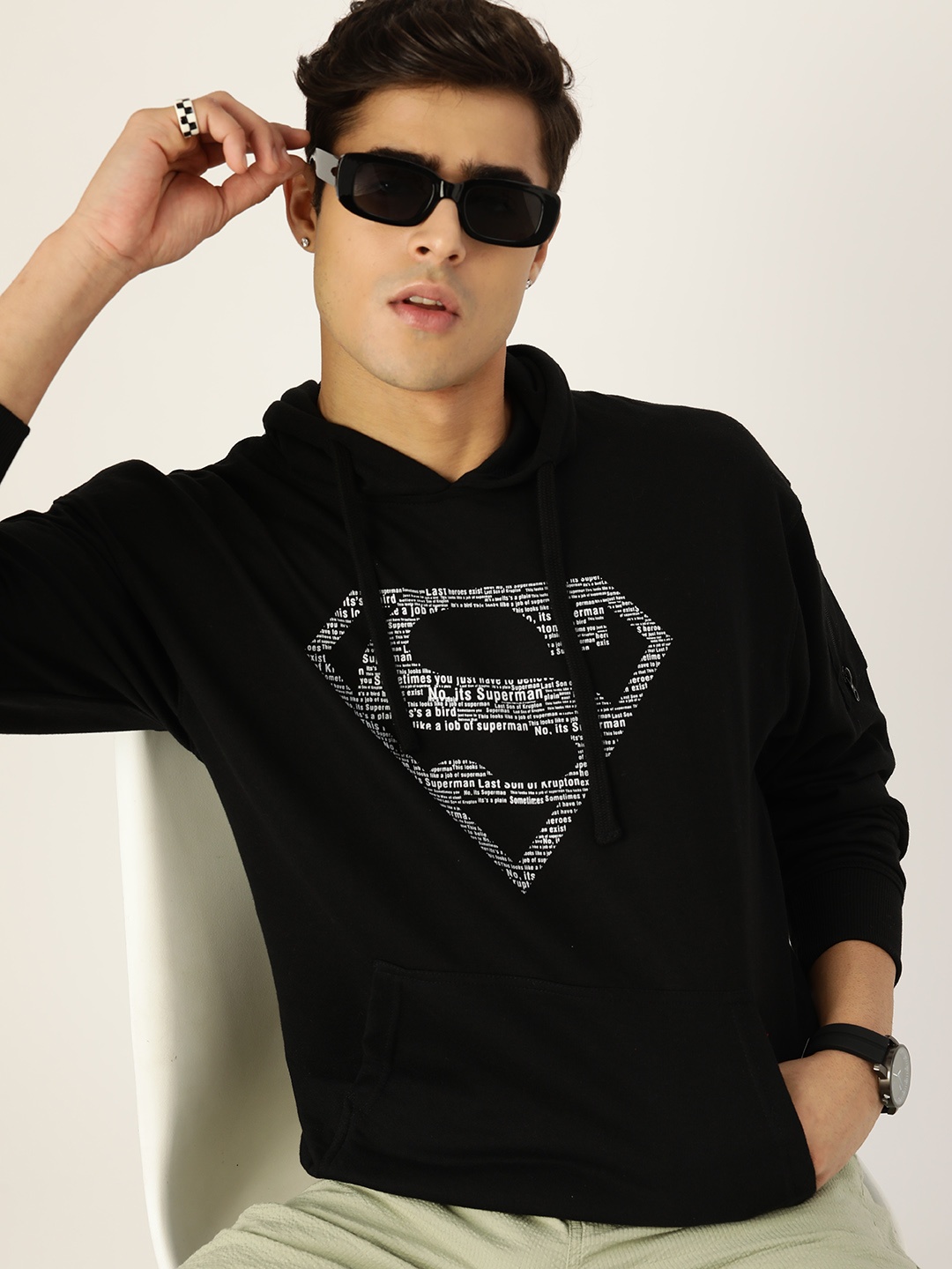 

Kook N Keech Superman Men Black Printed Hooded Sweatshirt