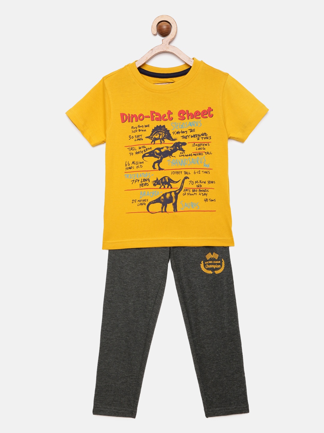 

Cherokee Boys Mustard Yellow & Grey Melange Printed T-shirt with Pyjamas