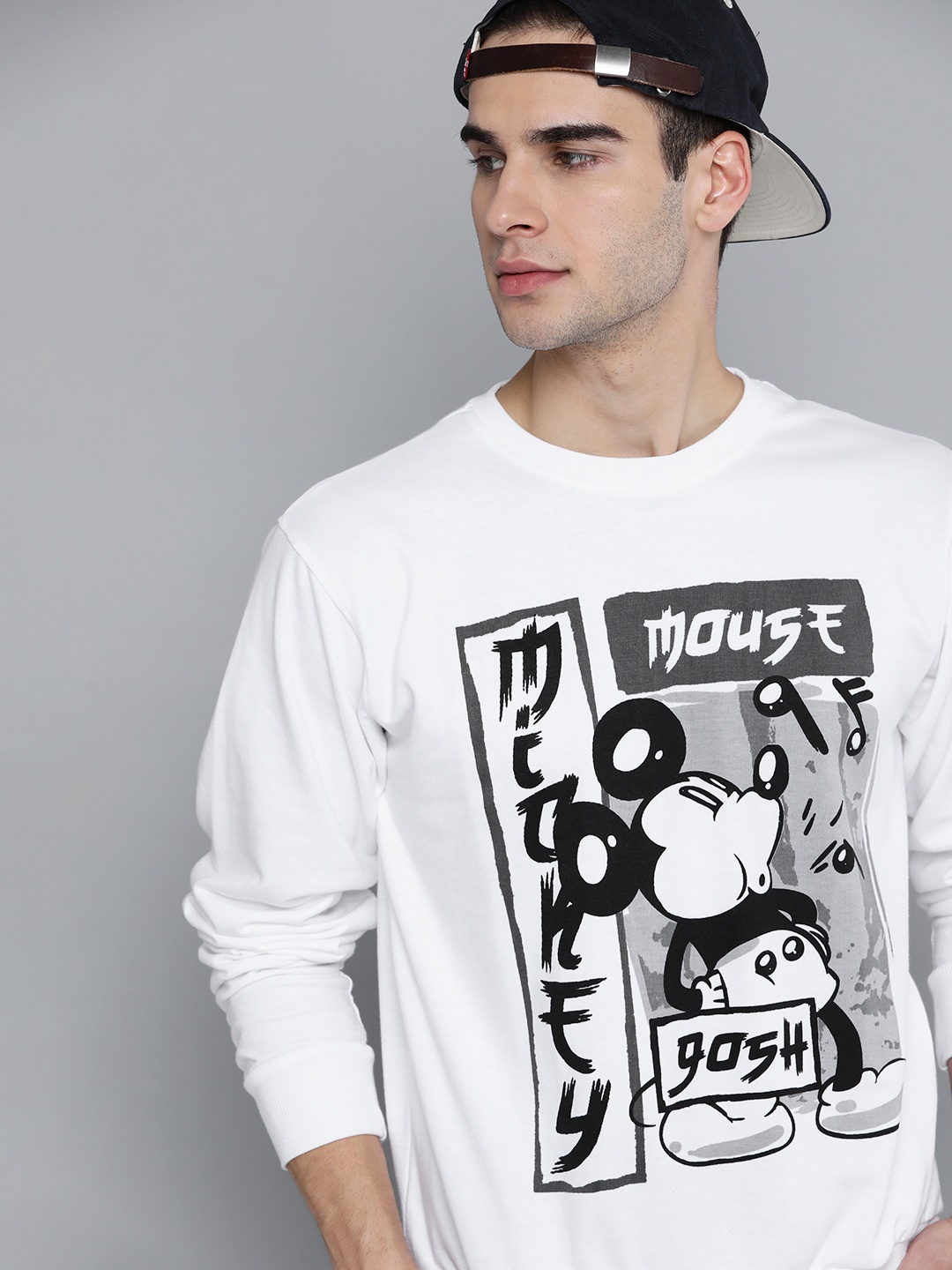 

Kook N Keech Disney Men White & Black Mickey Mouse Printed Sweatshirt