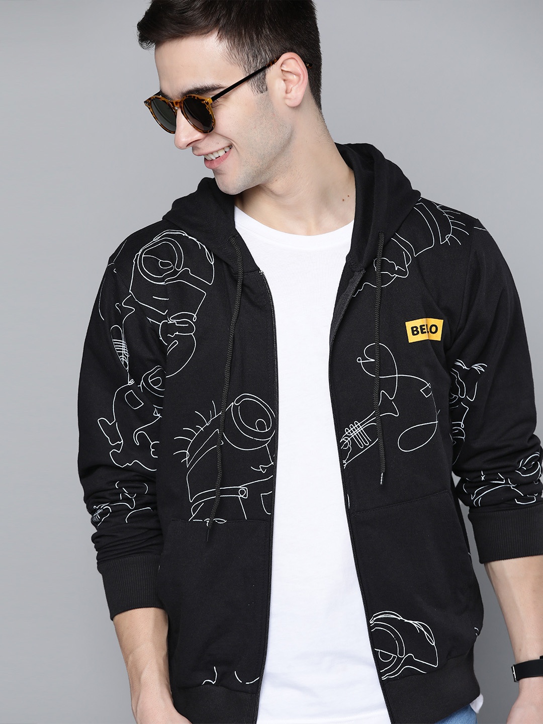 

Minions by Kook N Keech Men Black & White Printed Hooded Front-Open Sweatshirt