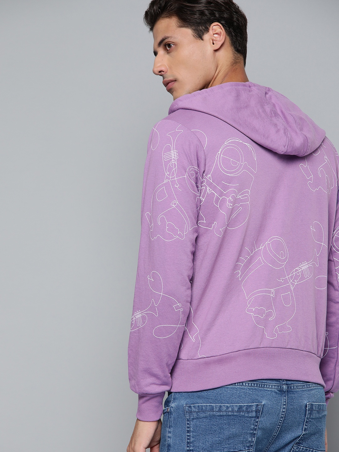 

Minions by Kook N Keech Men Lavender Minion Printed Hooded Sweatshirt