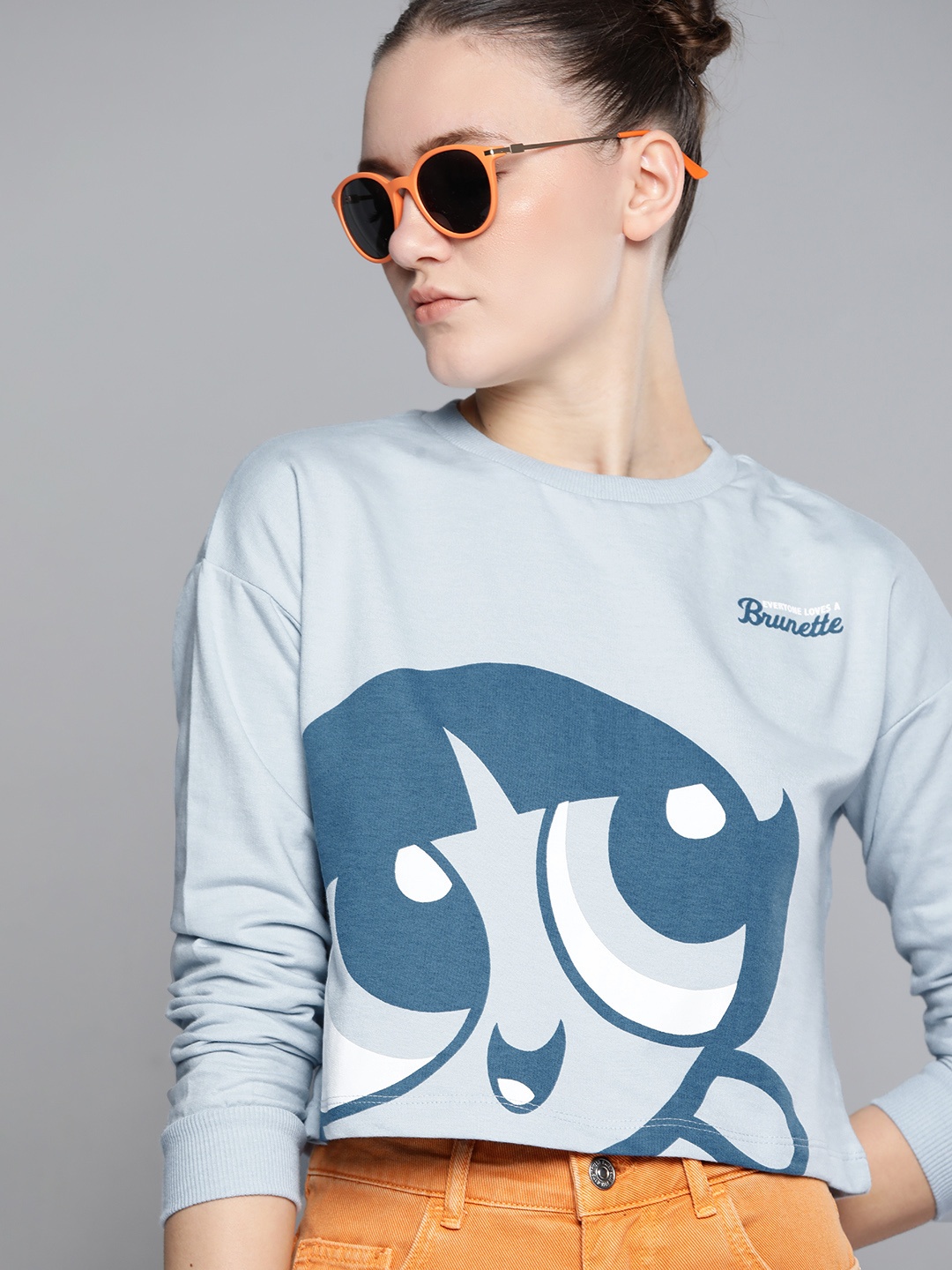 

Powerpuff Girls by Kook N Keech Women Blue Printed Cropped Sweatshirt