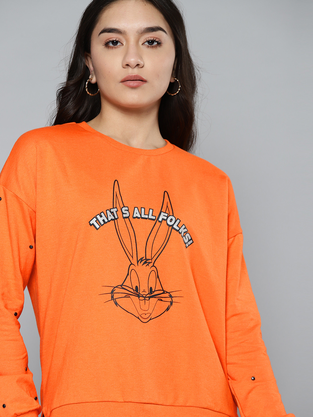 

Kook N Keech Looney Tunes Women Orange & Black Printed Sweatshirt