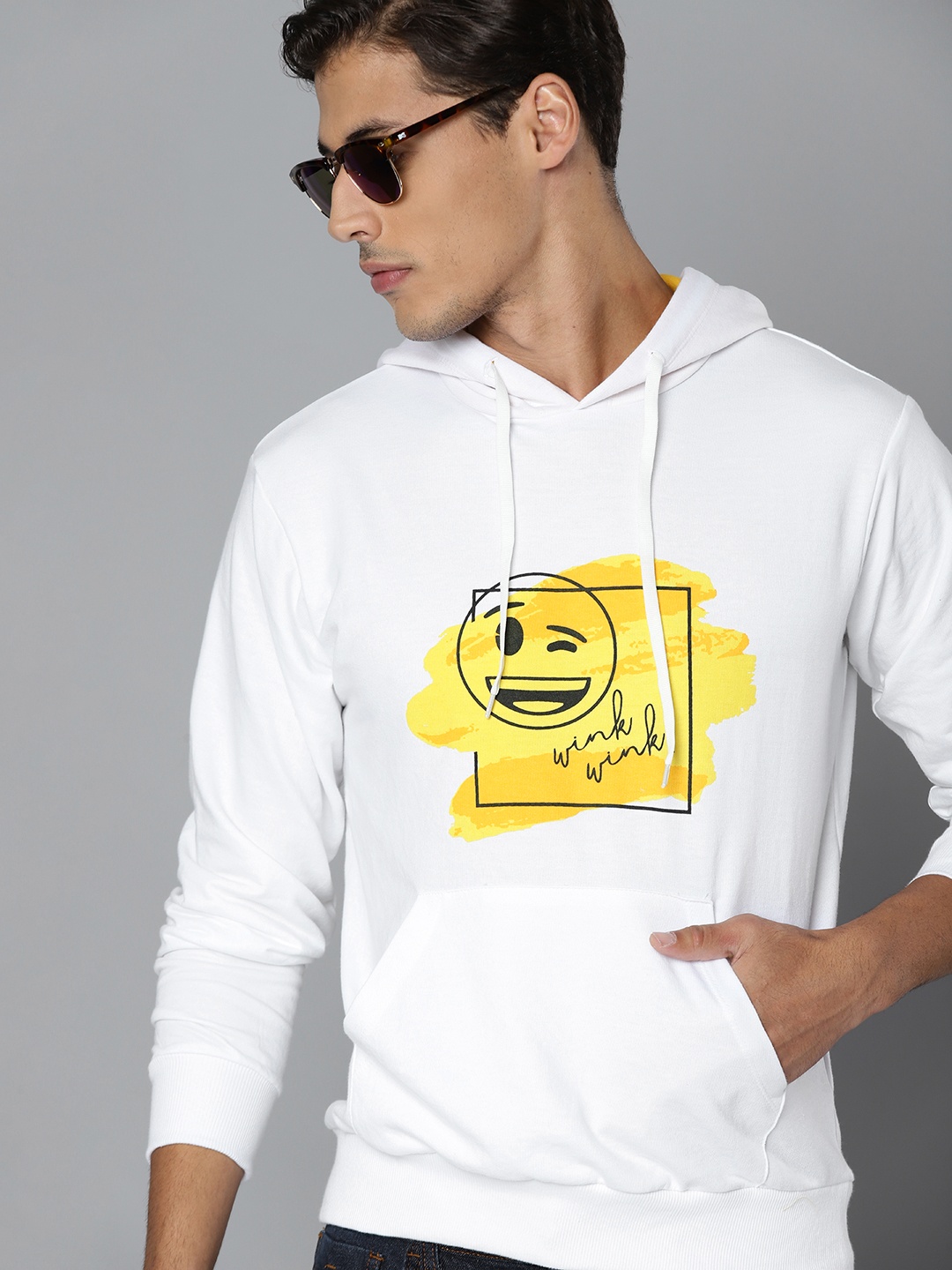 

Kook N Keech Emoji Men White Printed Hooded Sweatshirt