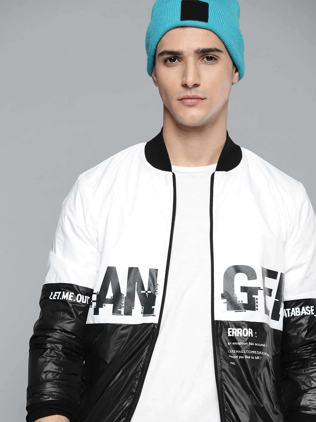 

Kook N Keech Men White & Black Typography Bomber Jacket