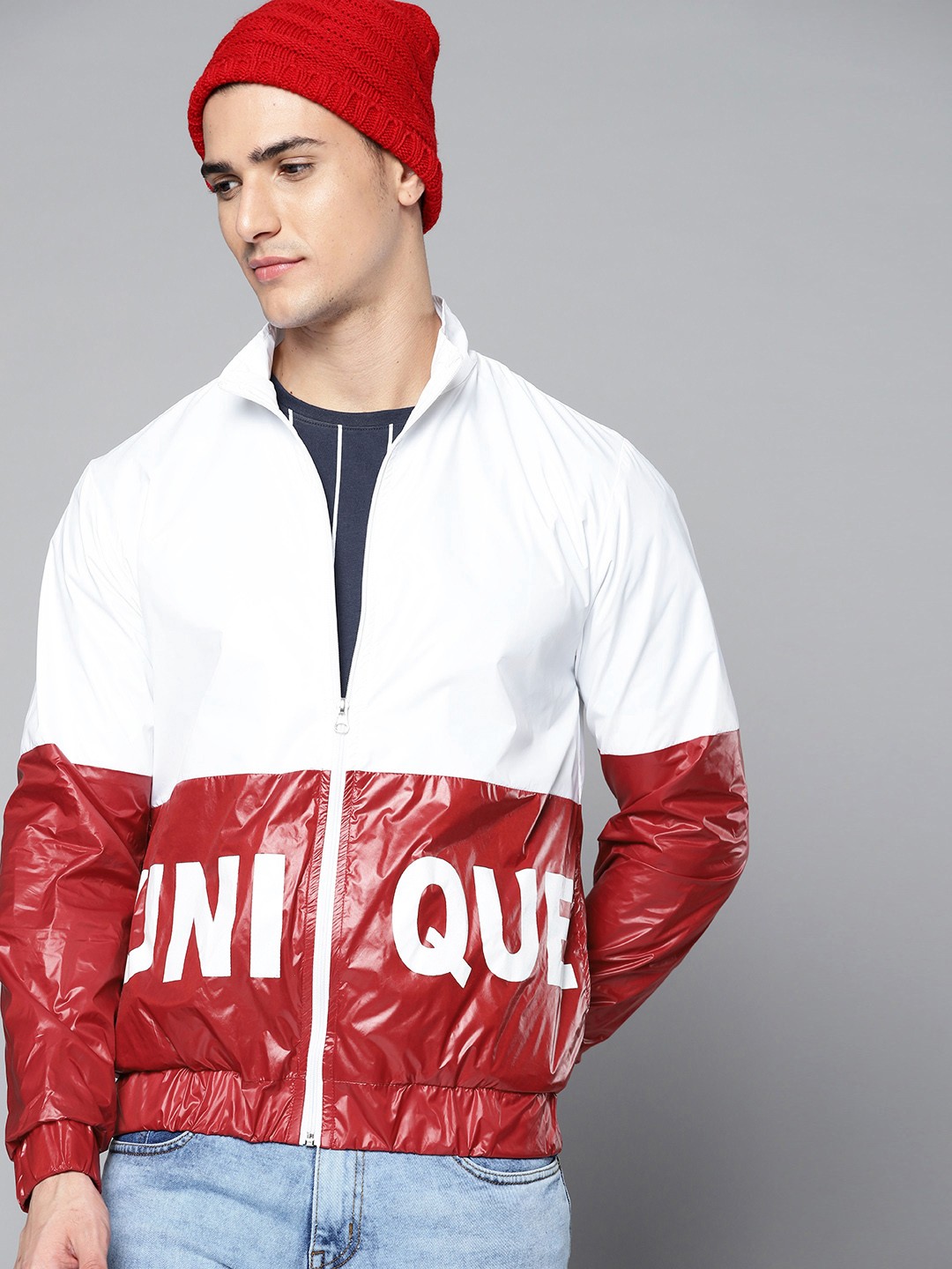 

Kook N Keech Men White & Red Colourblocked Tailored Jacket with Printed Detail