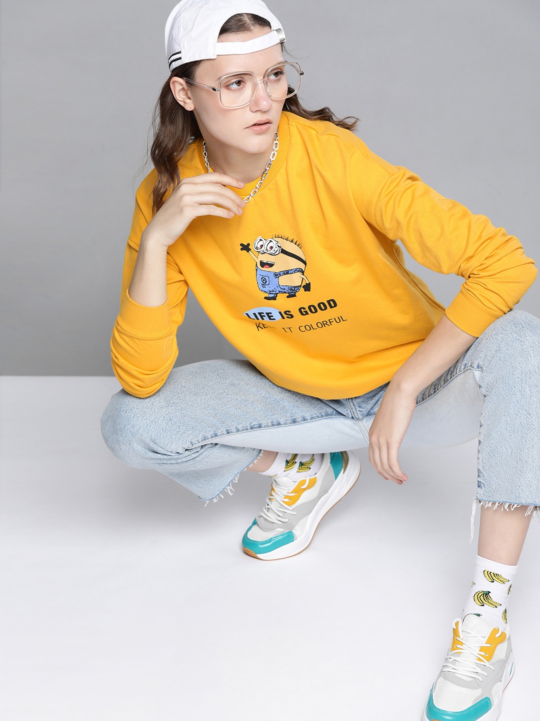 

Minions by Kook N Keech Women Mustard Yellow Printed Sweatshirt