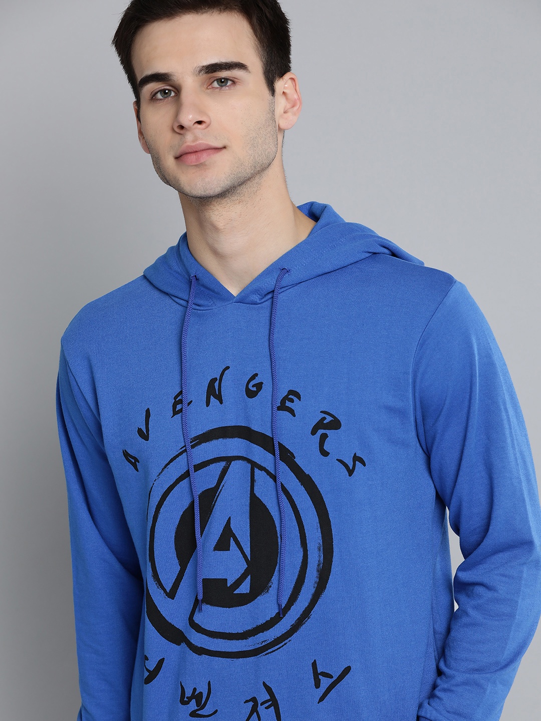 

Kook N Keech Marvel Men Blue & Black Avengers Printed Hooded Sweatshirt