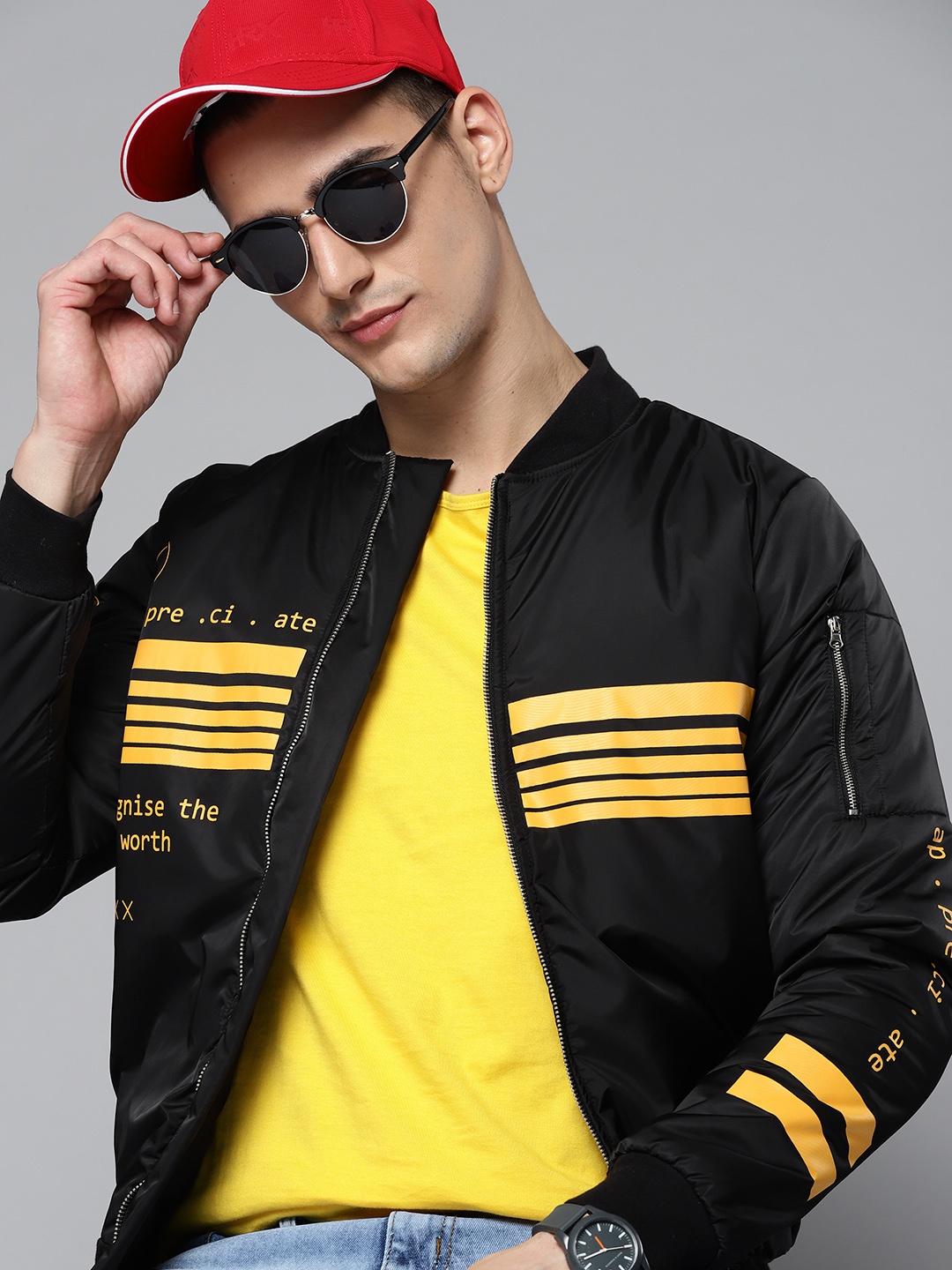 

Kook N Keech Men Black & Yellow Striped Bomber Jacket