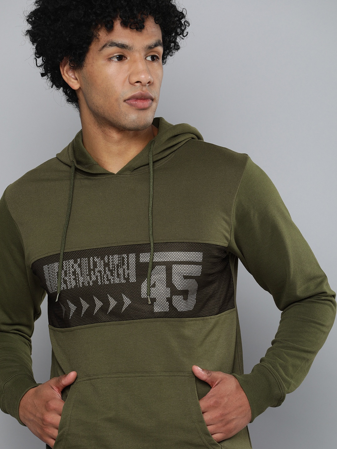 

Kook N Keech Men Olive Green Printed Hooded Sweatshirt