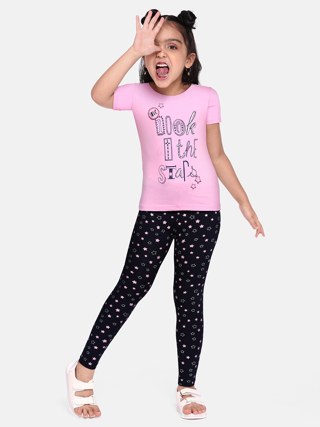 

Cherokee Girls Pink & Black Printed T-shirt with Pyjamas