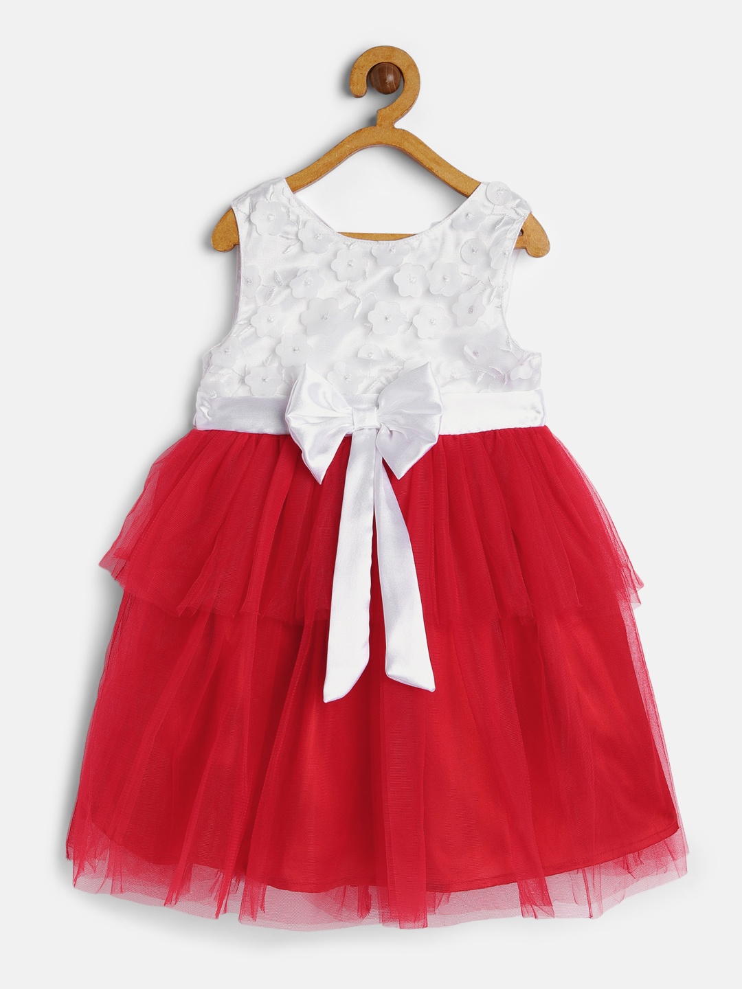 

Cherokee Girls White & Red Solid Fit and Flare Satin Dress