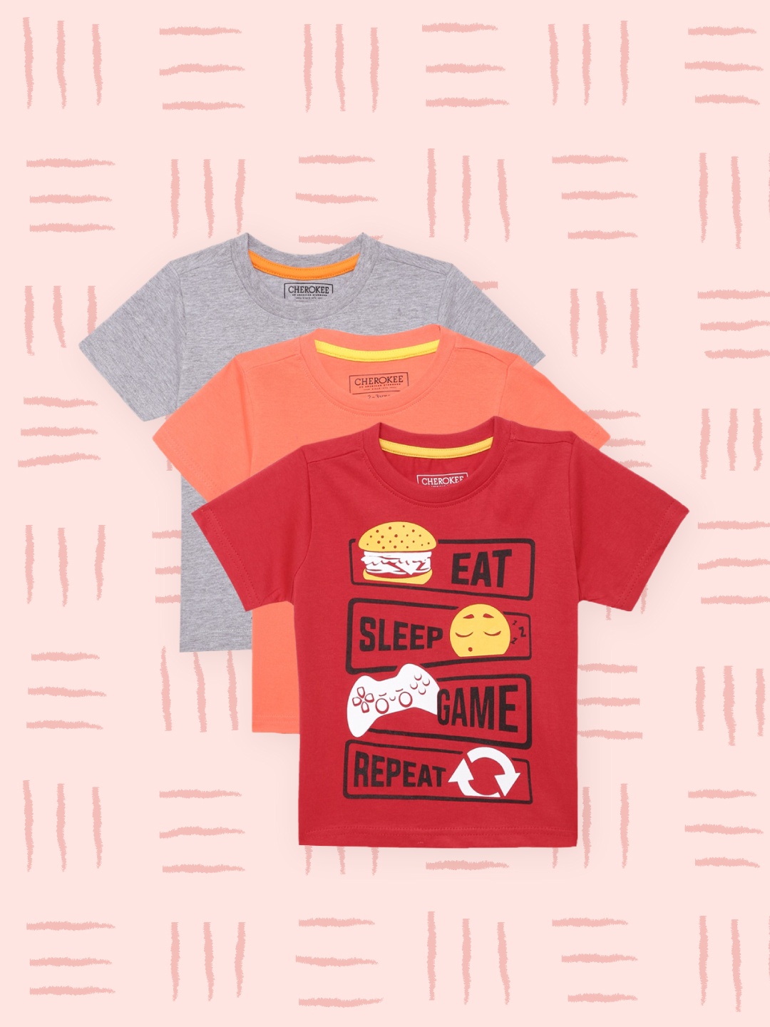 

Cherokee Boys Pack of 3 Printed Pure Cotton T-shirts, Red