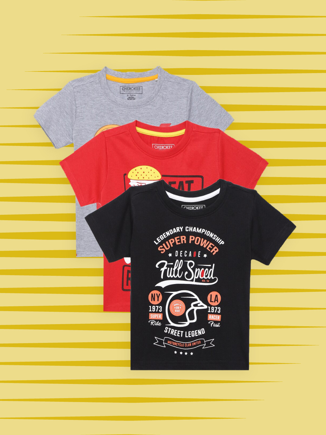 

Cherokee Boys Pack of 3 Typography Printed Pure Cotton T-shirts, Black