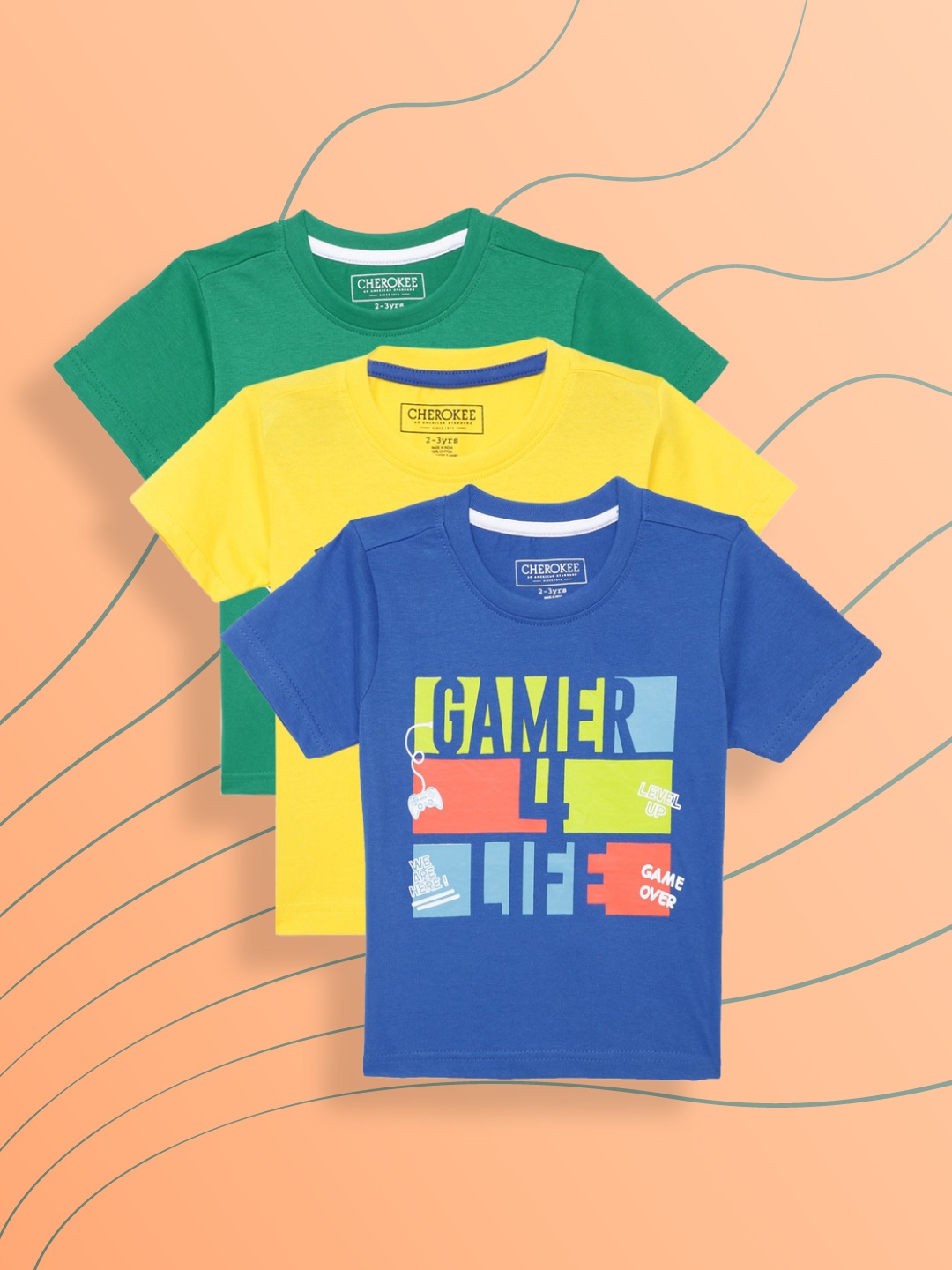 

Cherokee Boys Pack of 3 Printed Pure Cotton T-shirts, Green